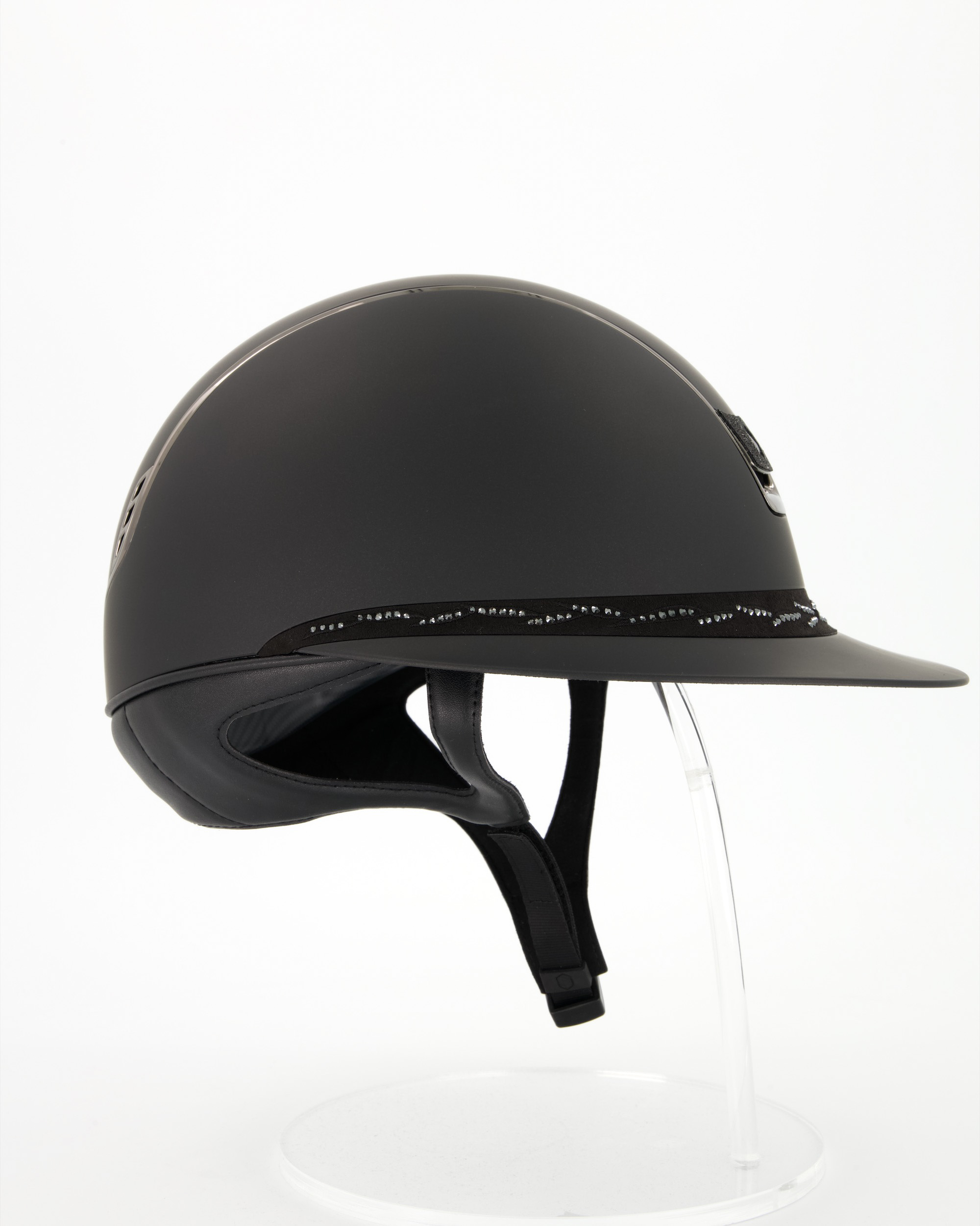 Reithelm Miss Shield 2.0 Shadowmatt Black, Top Shadowmatt Black, Frontalband Flower Swarovski Black,Trim Chrome Black, Blason Crystal Fabric Black in schwarz