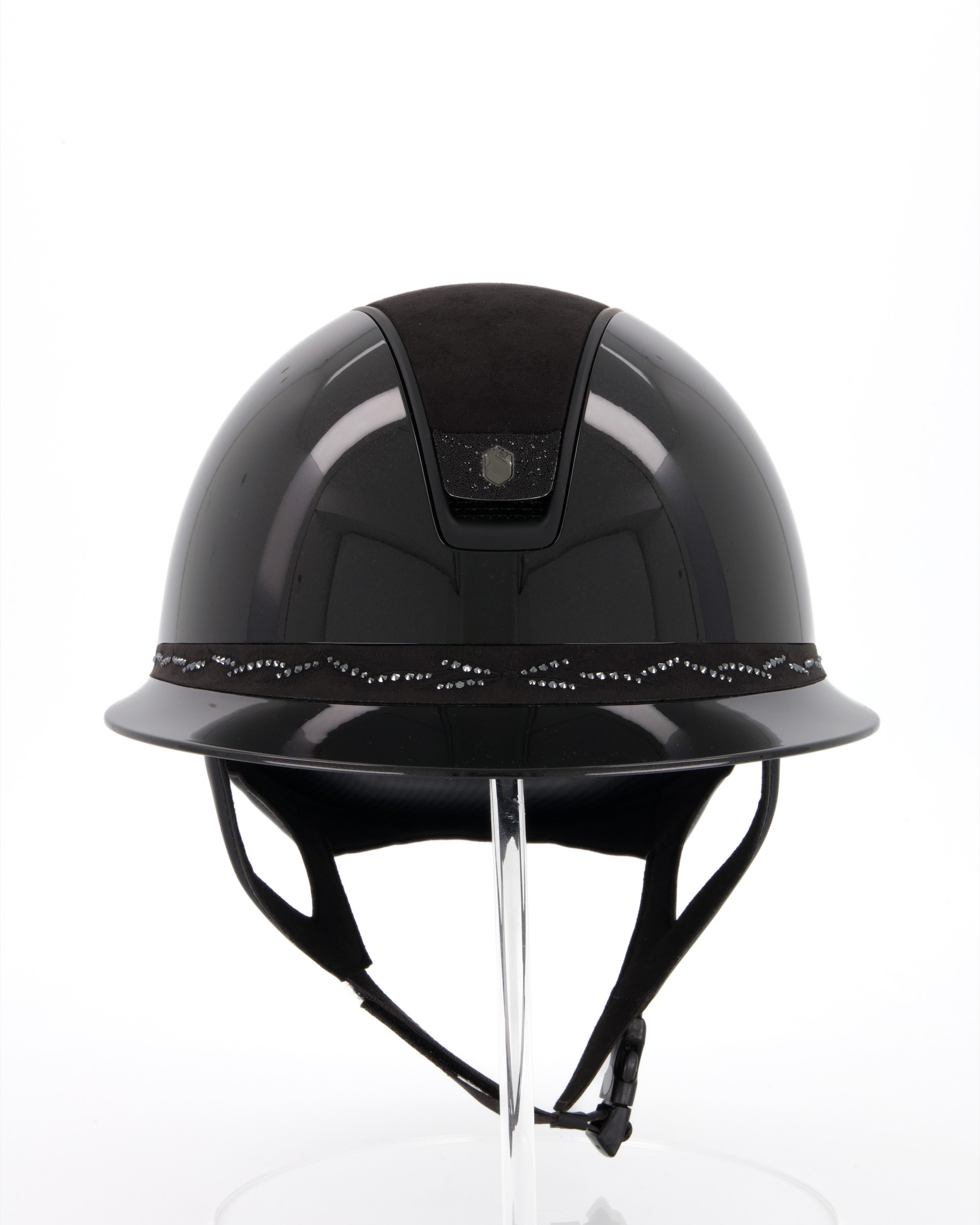 Reithelm 2.0 Miss Shield Shadow Glossy, Top Alcantara black, Frontal Band Flower Swarovski Black, Trim Matt Black, Blason Crystal Fabric Black in schwarz