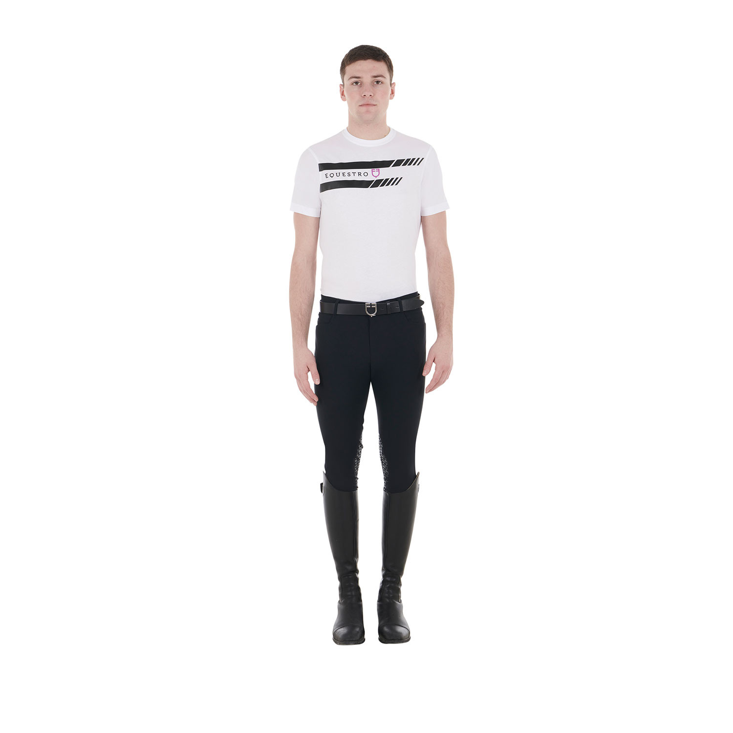 Schmal geschnittenes Herren-T-Shirt mit violettem Logo und schwarzen Details