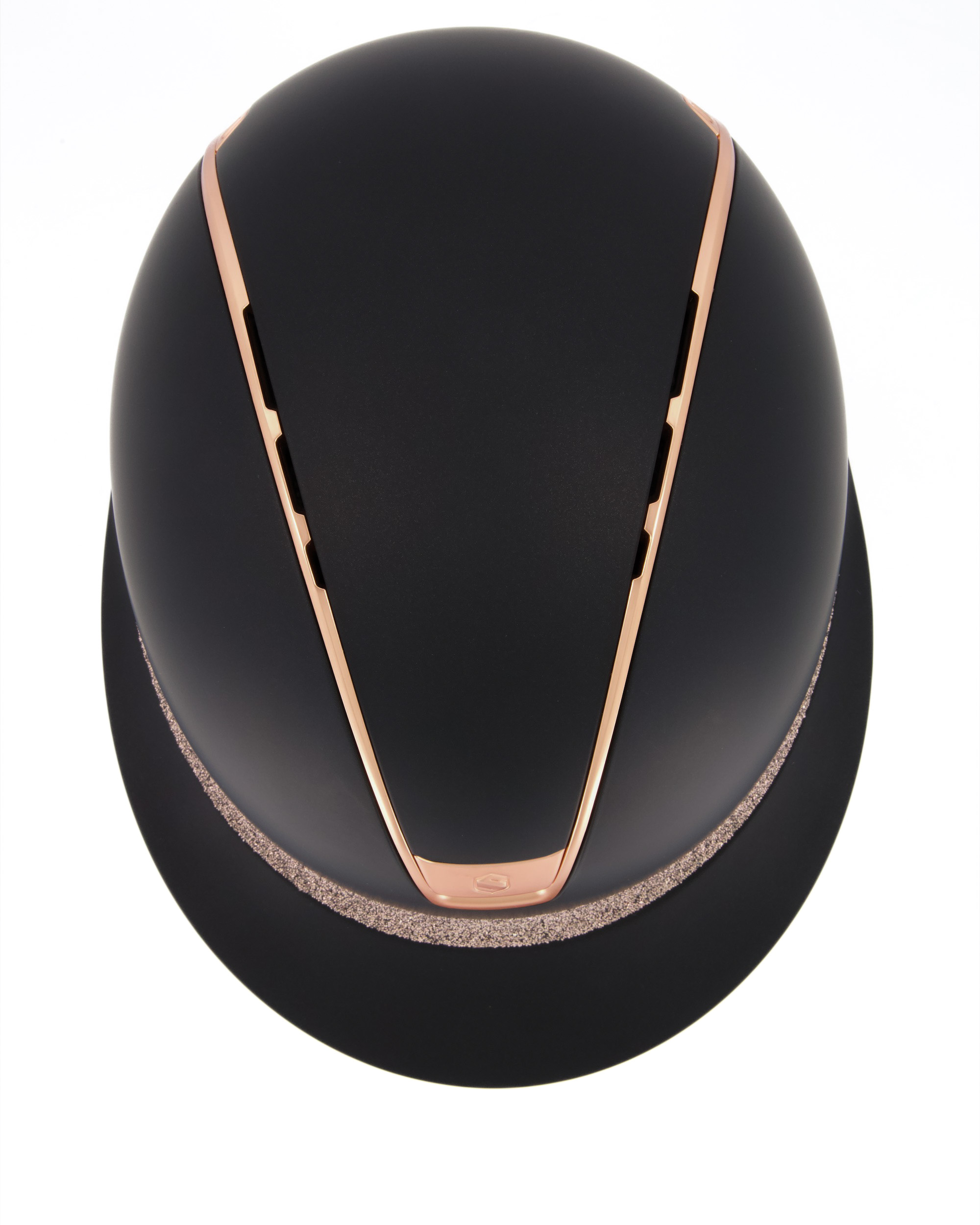 Reithelm 2.0 Miss Shield Shadowmatt black, Frontal Band Crystal Fabric rosegold, Trim u. Blason Matt Pink