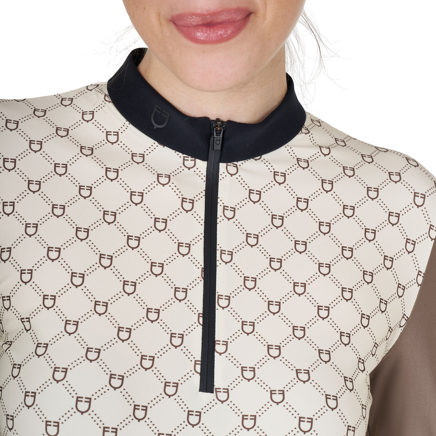 Langarm-Trainingspoloshirt für Damen mit Monogramm-Print