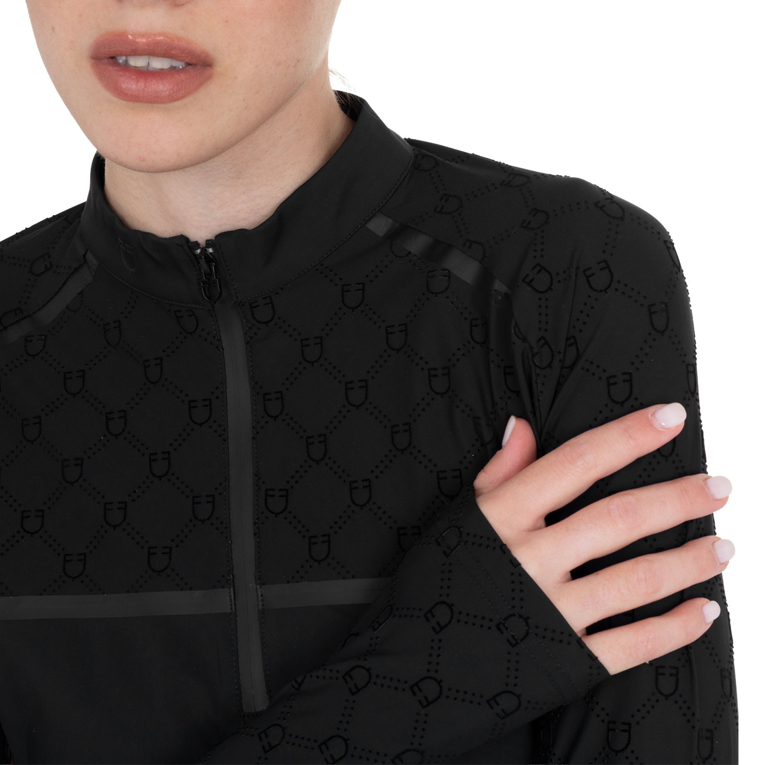 Damen-Trainingspolo langarm mit Monogramm-Print