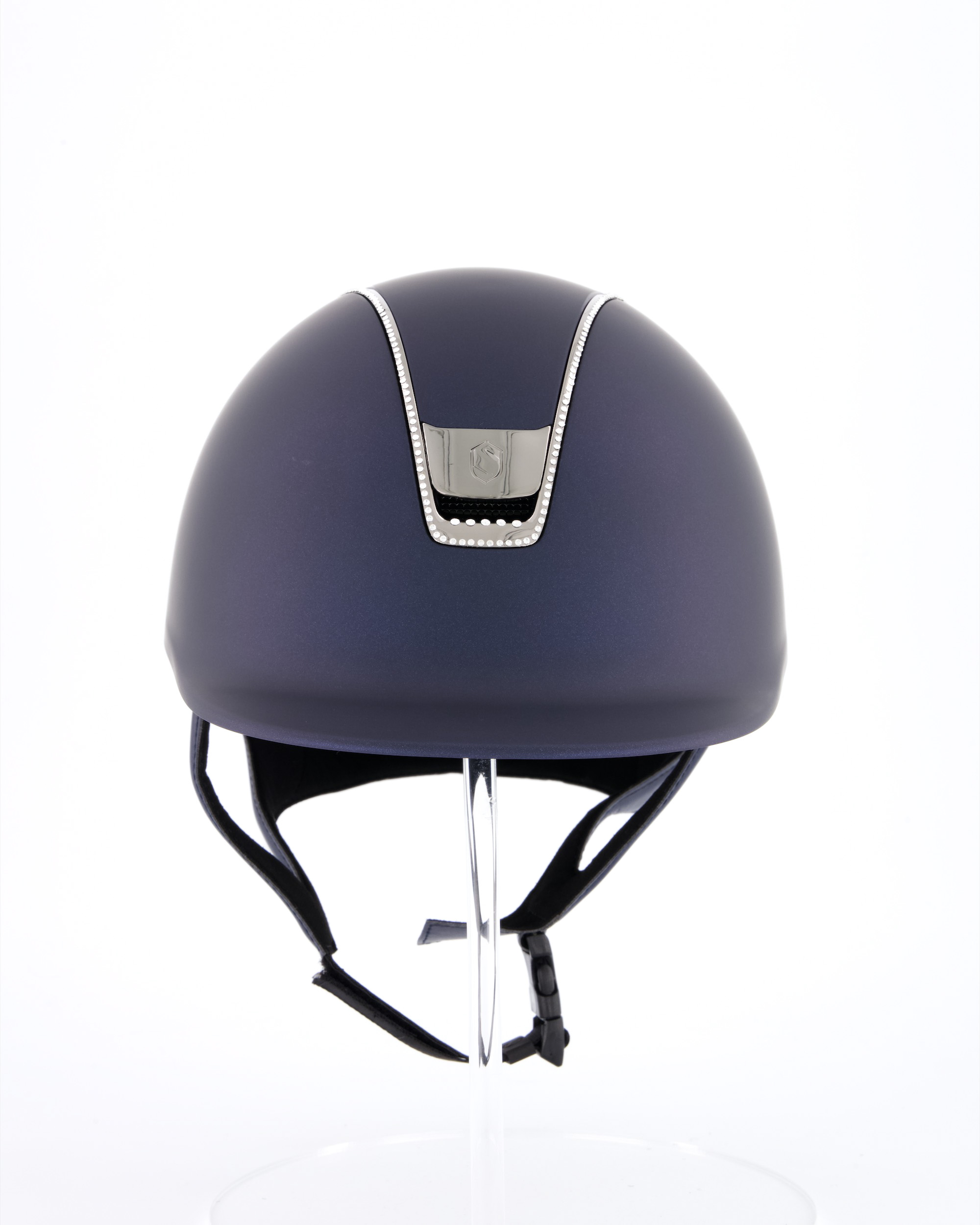 Reithelm 2.0 Shadowmatt Black Chrome 300 Swarovski in blau