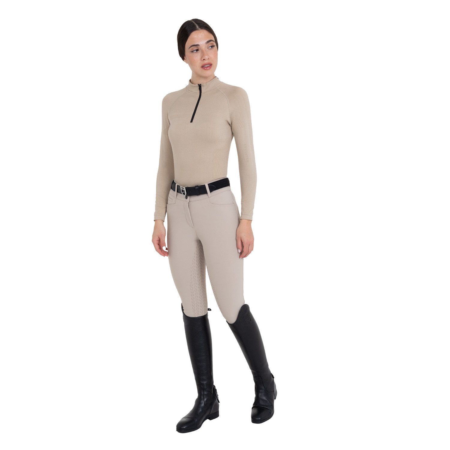 Pantalon d'équitation femme taille haute à fond intégral en tissu bi-stretch