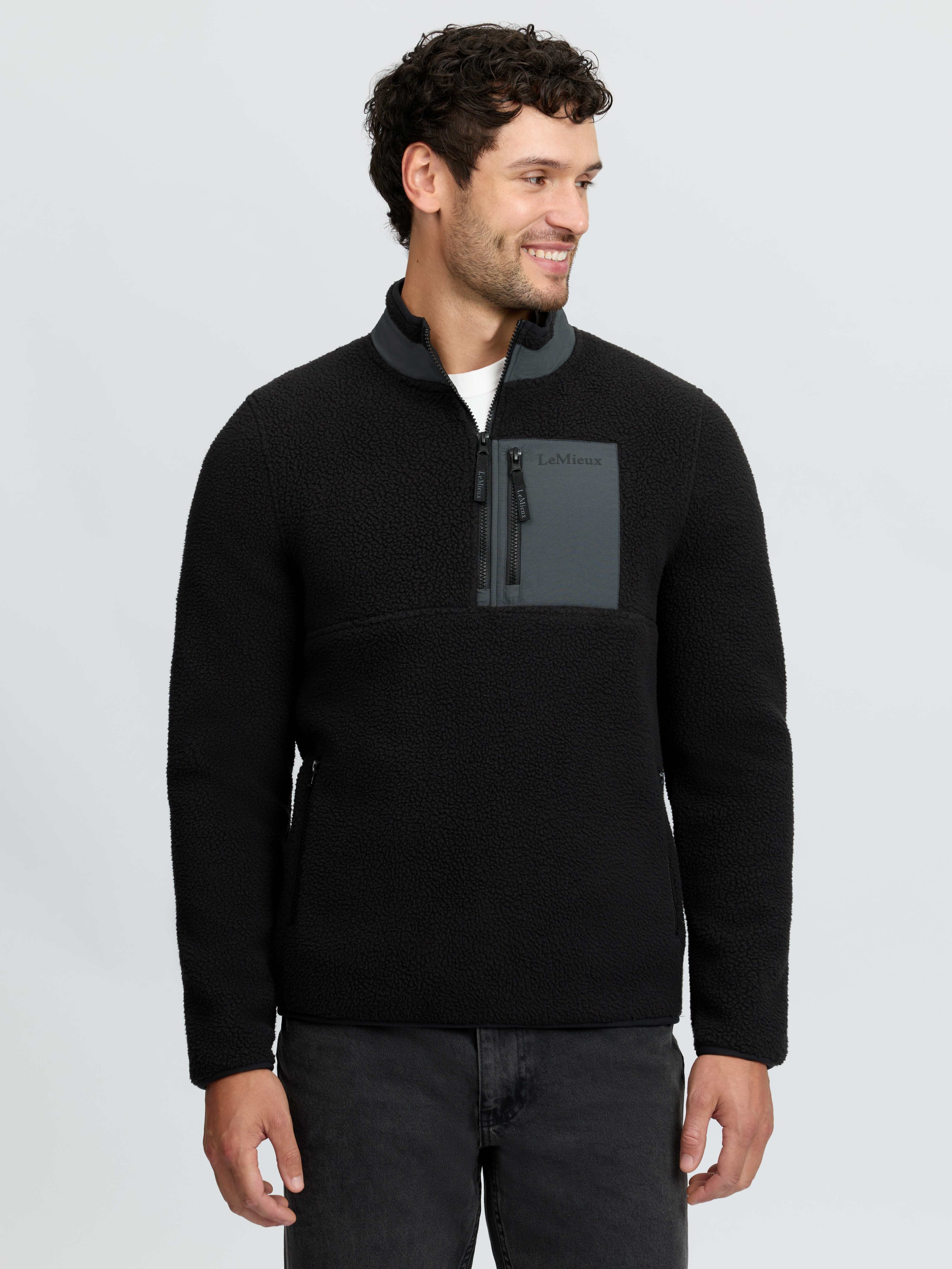 Herren Teddyfell Pullover mit halbem Reißverschluss