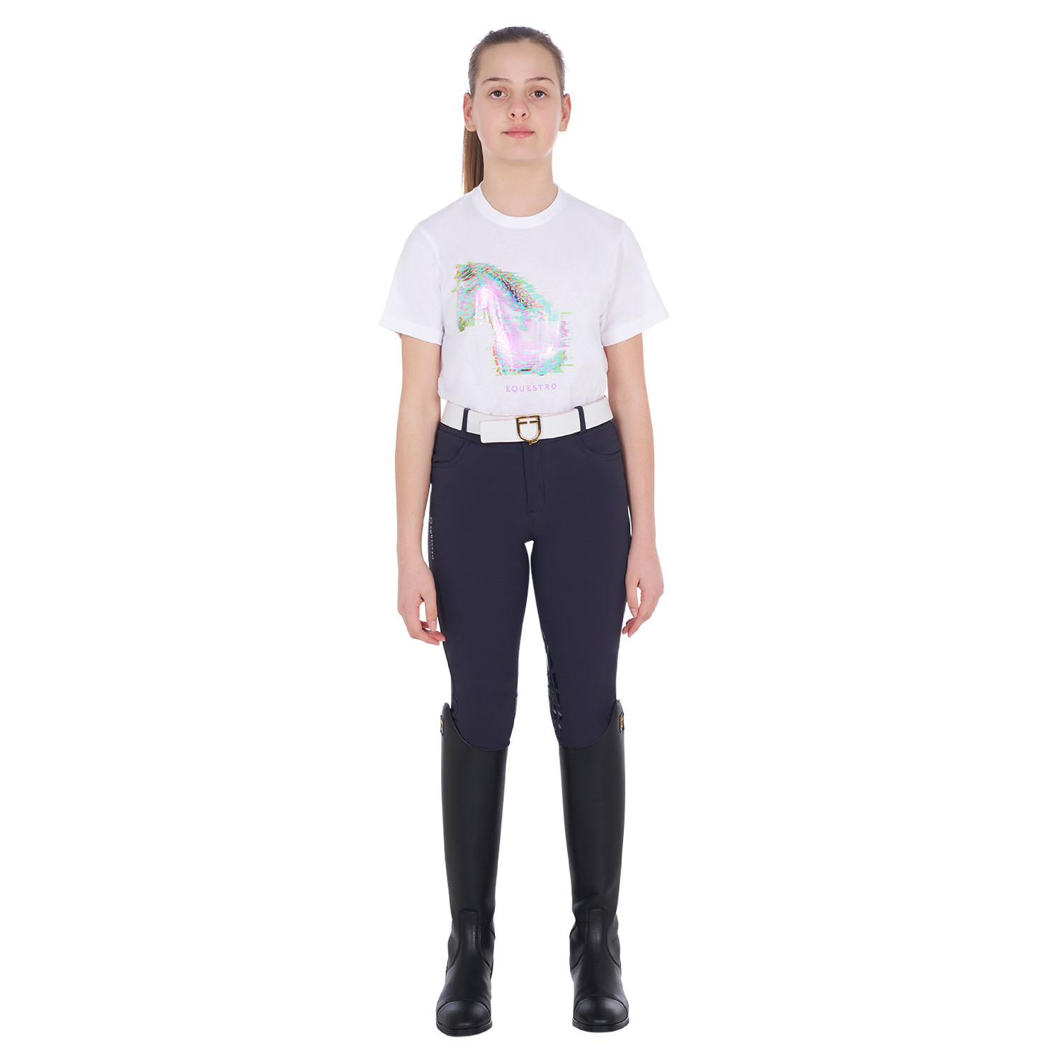 Schmal geschnittenes T-Shirt für Mädchen mit Pferdeprint