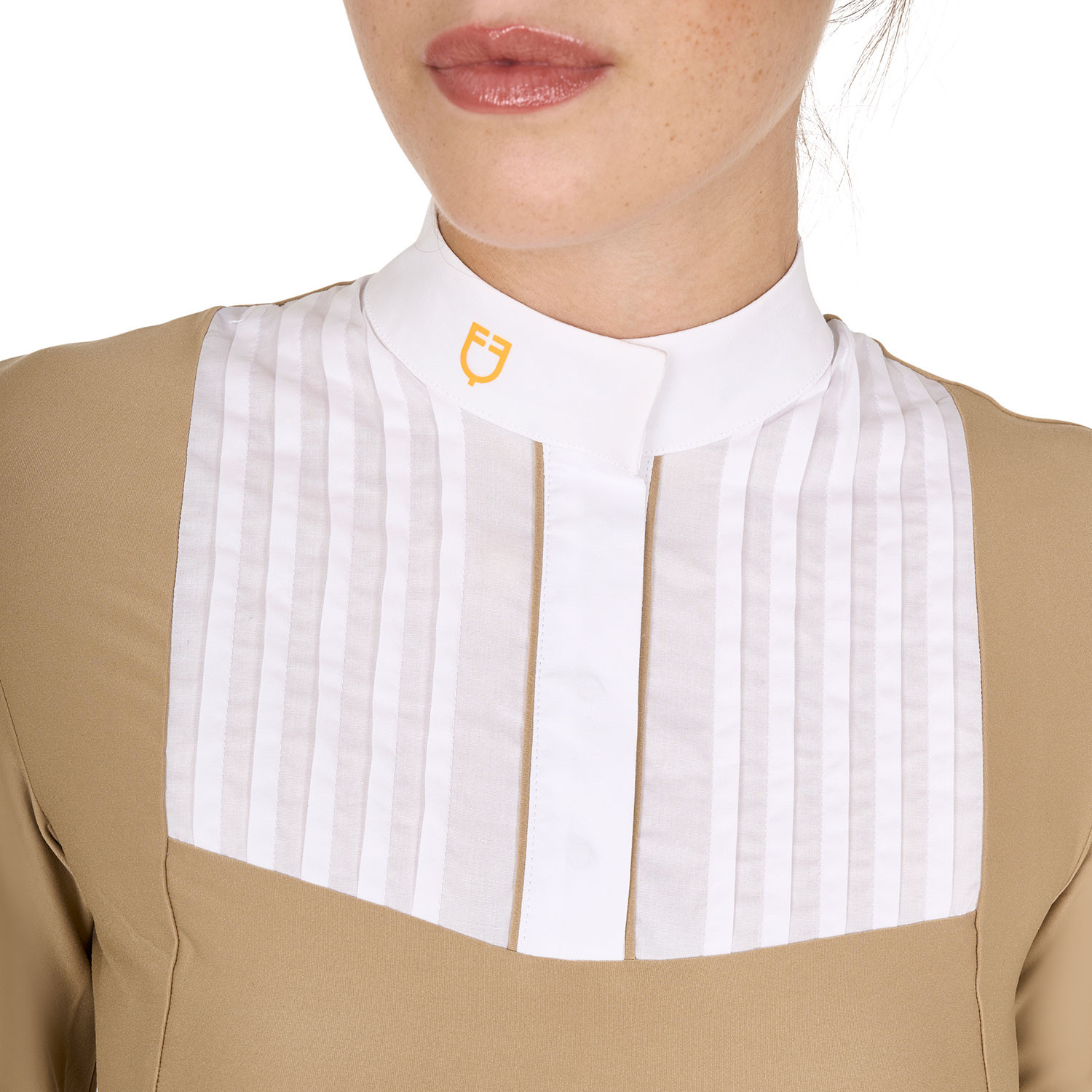 Tailliertes Damen-Poloshirt aus plissierter Baumwolle
