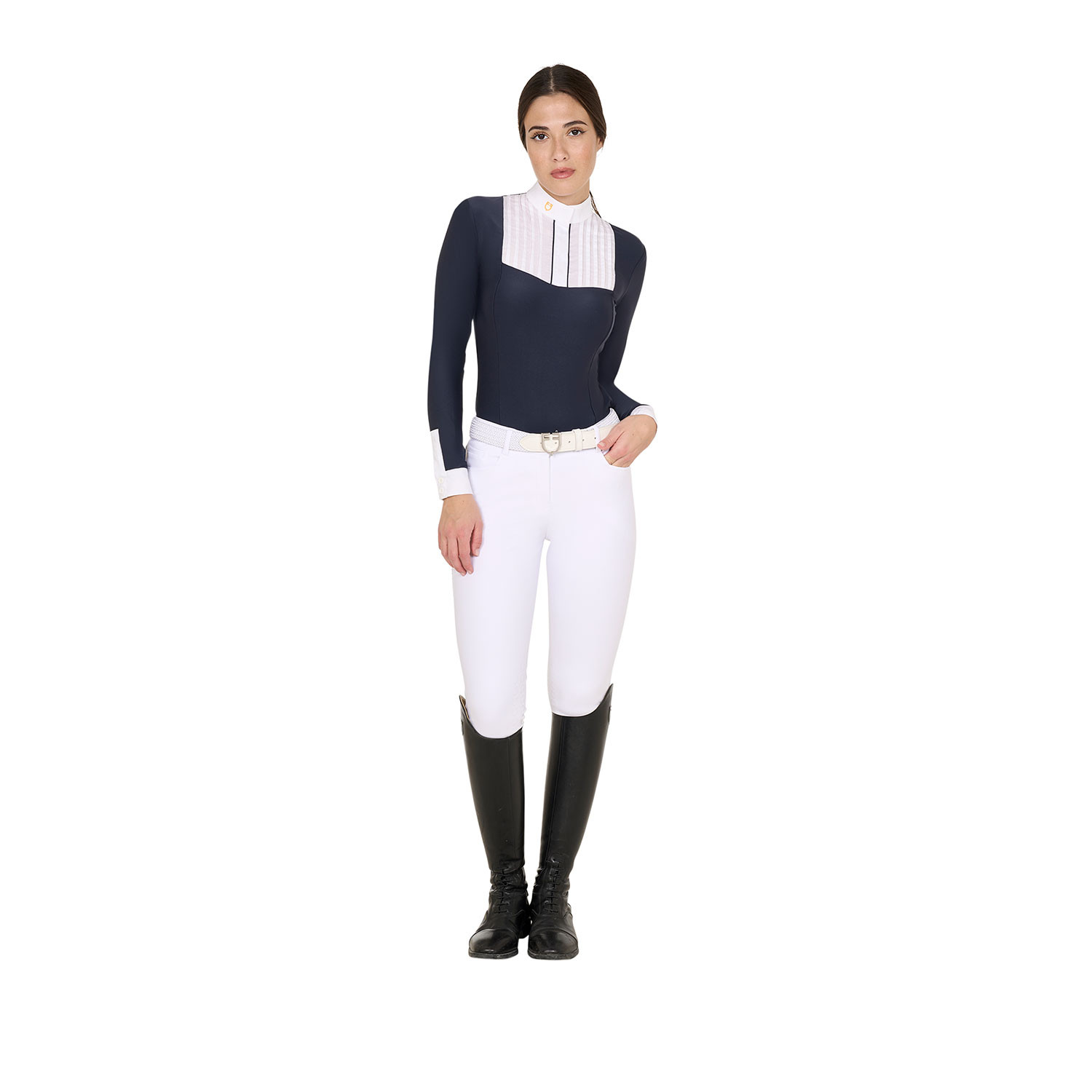 Tailliertes Damen-Poloshirt aus plissierter Baumwolle
