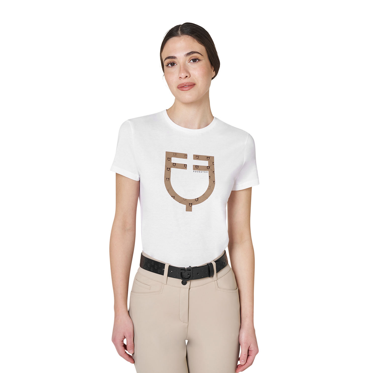 T-Shirt mit Monogramm-Logo in Velours-Optik für Damen