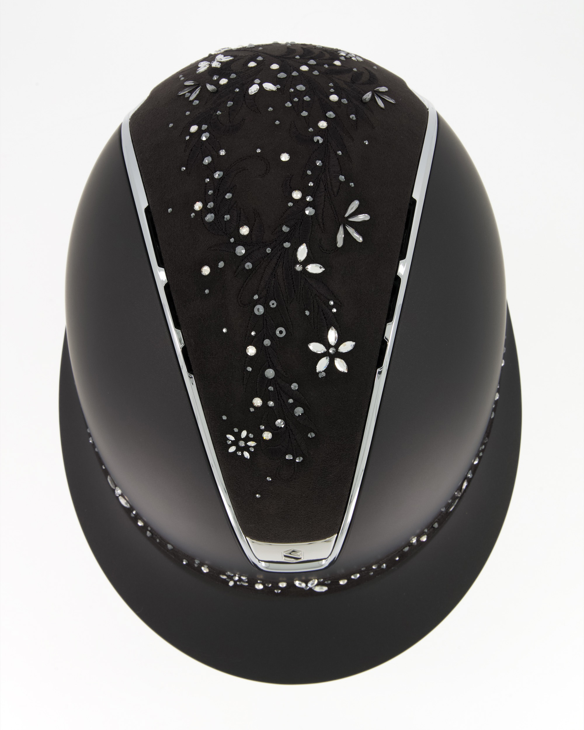 Riding helmet 2.0 Miss Shield Shadowmatt Top a. Frontal Band Flower Majestic Jewerly, Blason a. Trim Chrome Silver in black