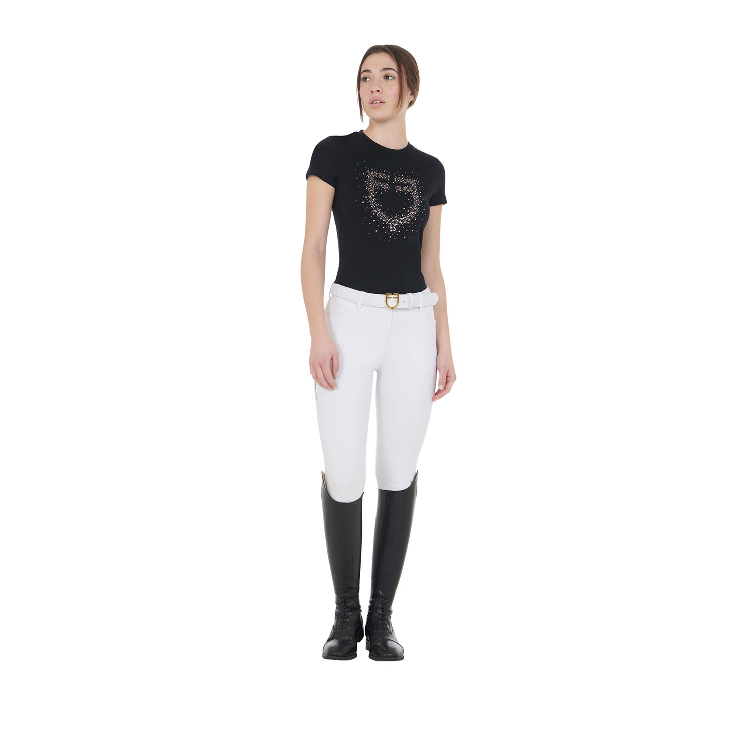 Schmal geschnittenes Damen-T-Shirt mit pinkem Strass