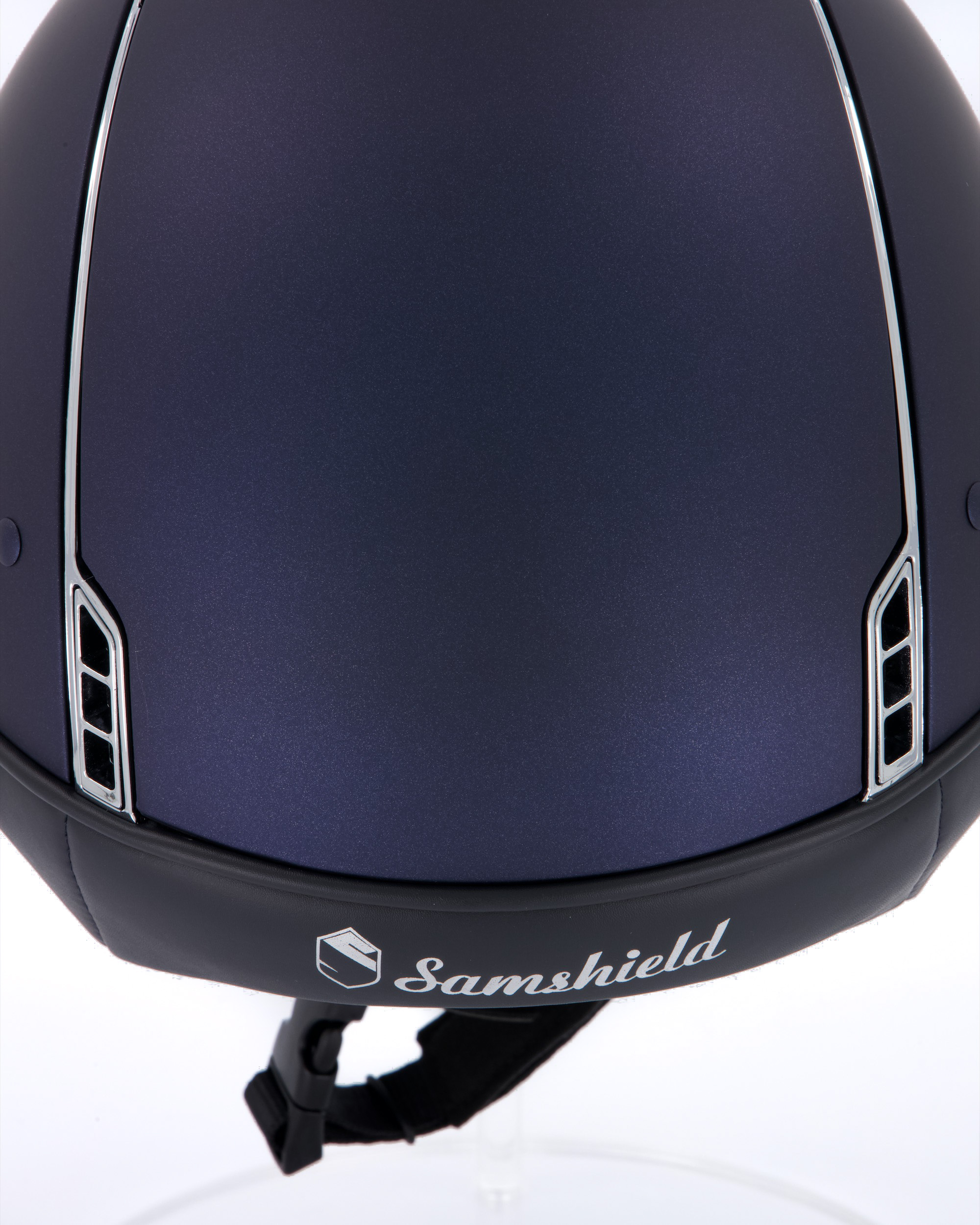Riding helmet Shadowmatt Chrome Silver with 5 Swarovski in blue
