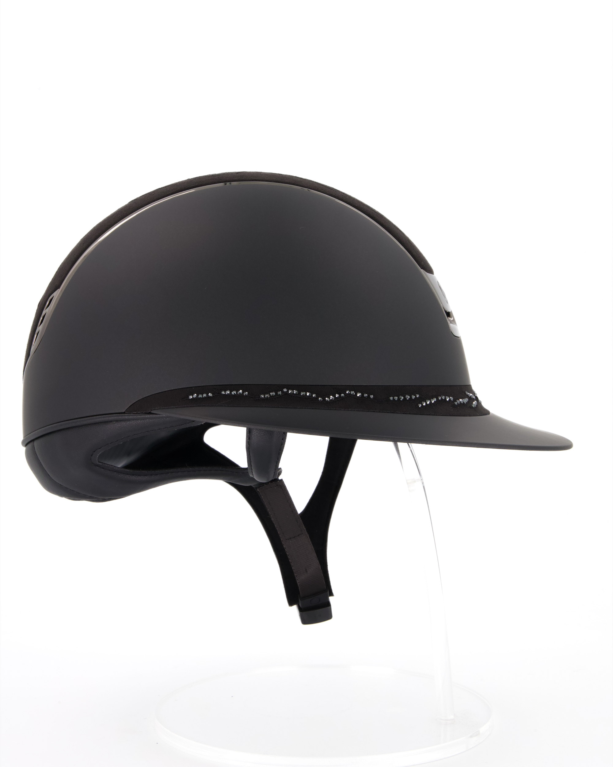 Reithelm 2.0 Miss Shield Shadowmatt Black, Top Flower Embroidery Black, Frontal Band Flower Swarovski Black, Trim u. Blason Chrome Black