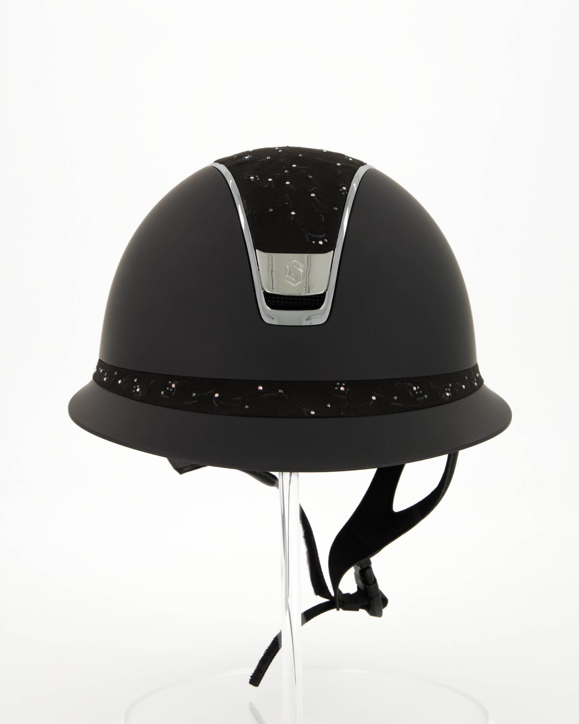 Reithelm 2.0 Miss Shield Shadowmattblack, Top u. Frontal Band Floral, Trim und Blason Chrome Silver