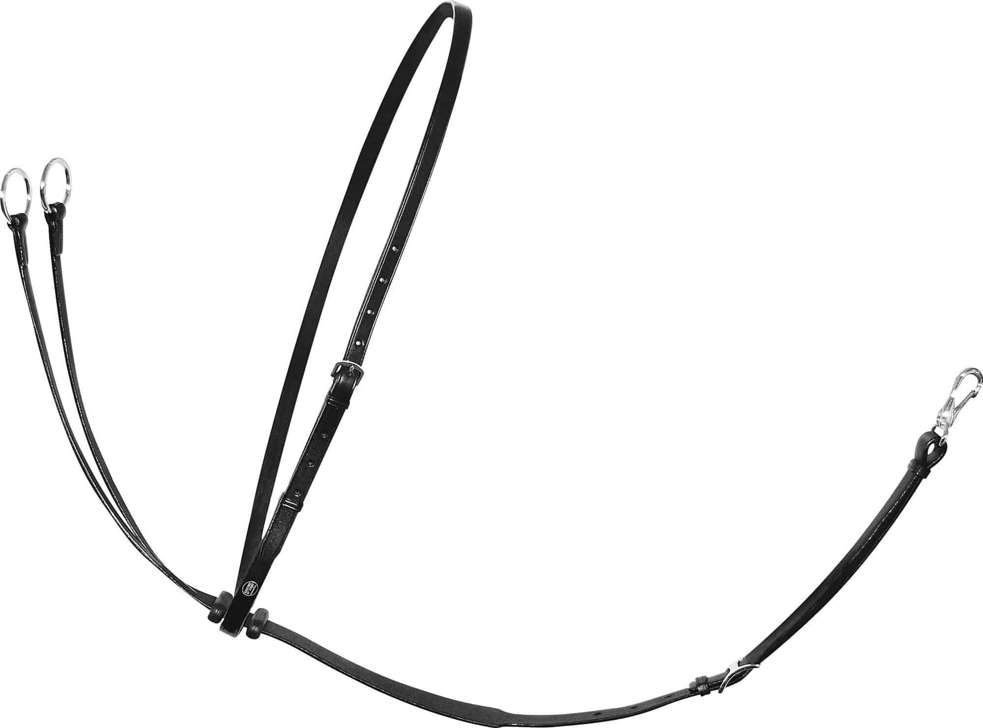 Martingale with rubber stopper, Conway buckle, snap hook in black