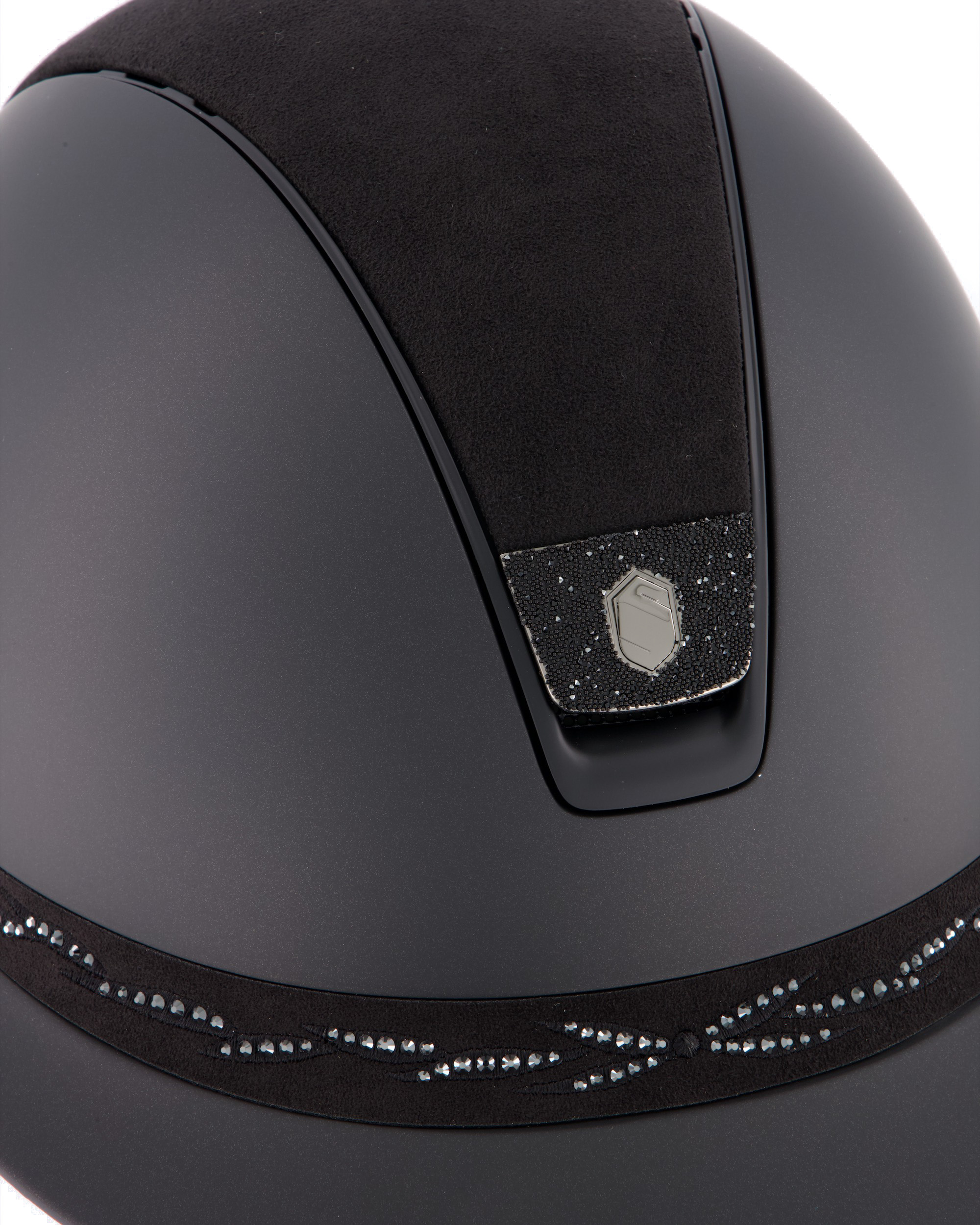 Reithelm Miss Shield Shadowmatt, Top Alcantara Black, Frontal Band Flower Swarovski Black, Trim Matt Black, Blason Crystal Fabric Black in schwarz