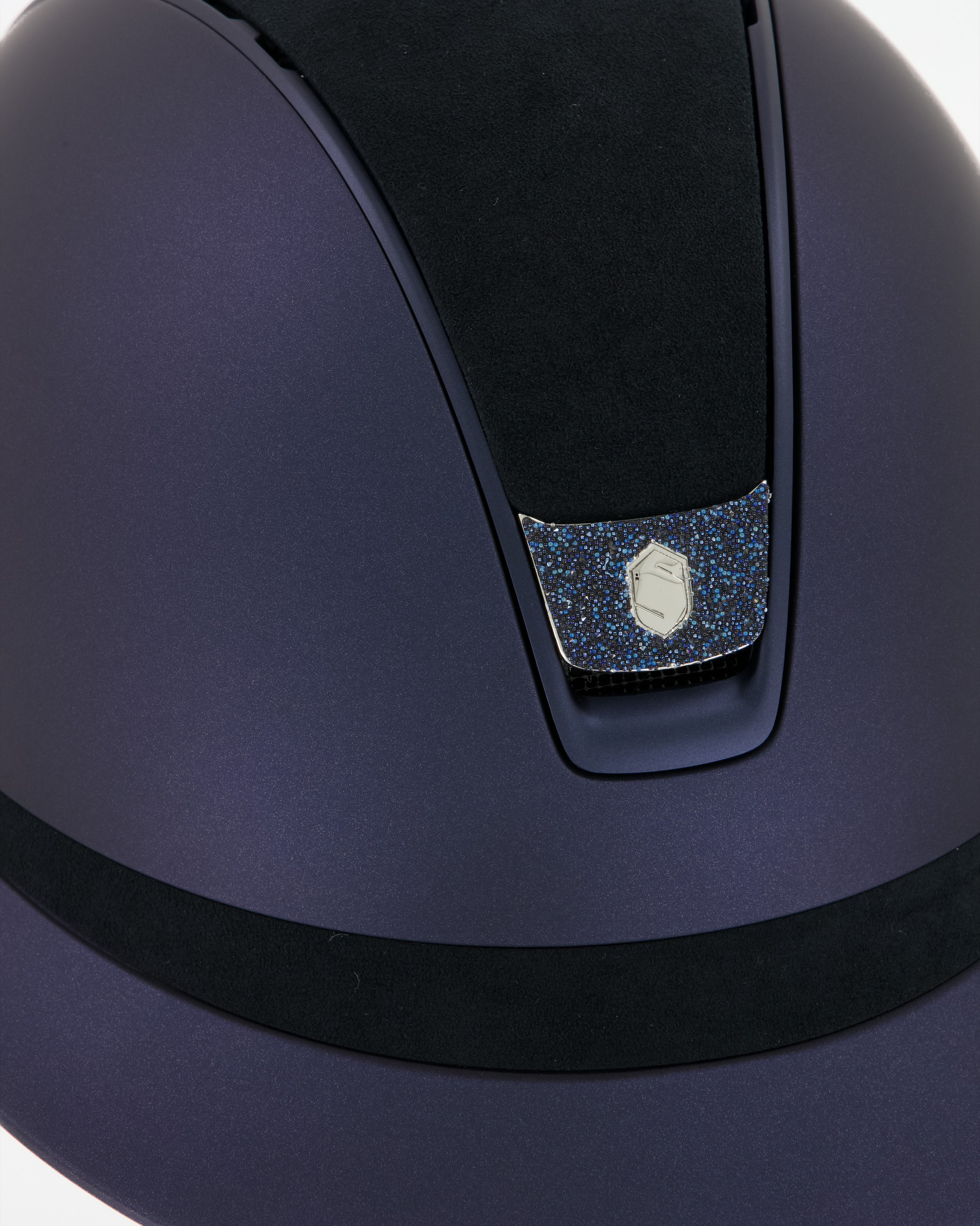 Reithelm Miss Shield 2.0 Shadowmatt, Top u. Frontalband Alcantara, Trim Matt Navy, Blason Crystal Fabric Blue in blau