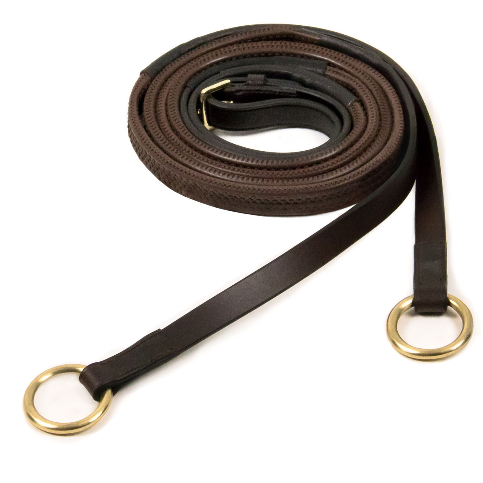 Rubber reins with ring in black/gold