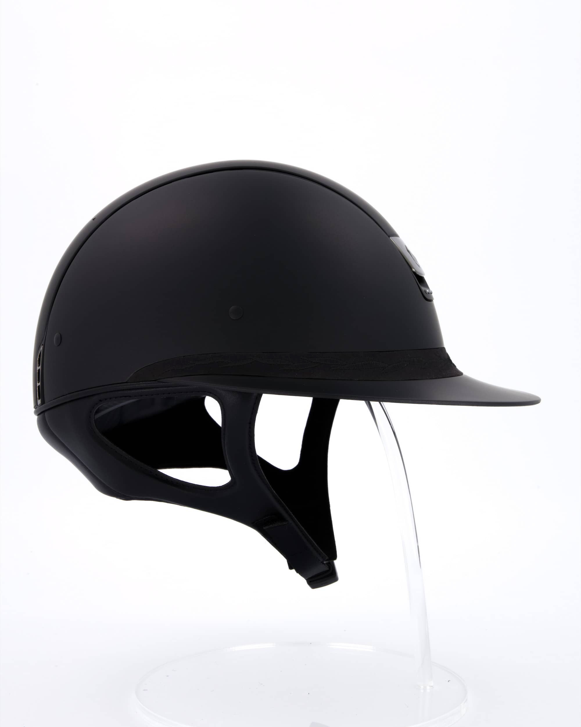 Riding helmet Miss Shield Shadowmatt Black, Top Shadowmatt Black, Frontal Band Flower Embroidery Black, Trim Matt Black, 5 Swarovski Jet Hemitate, Blason Chrome Black