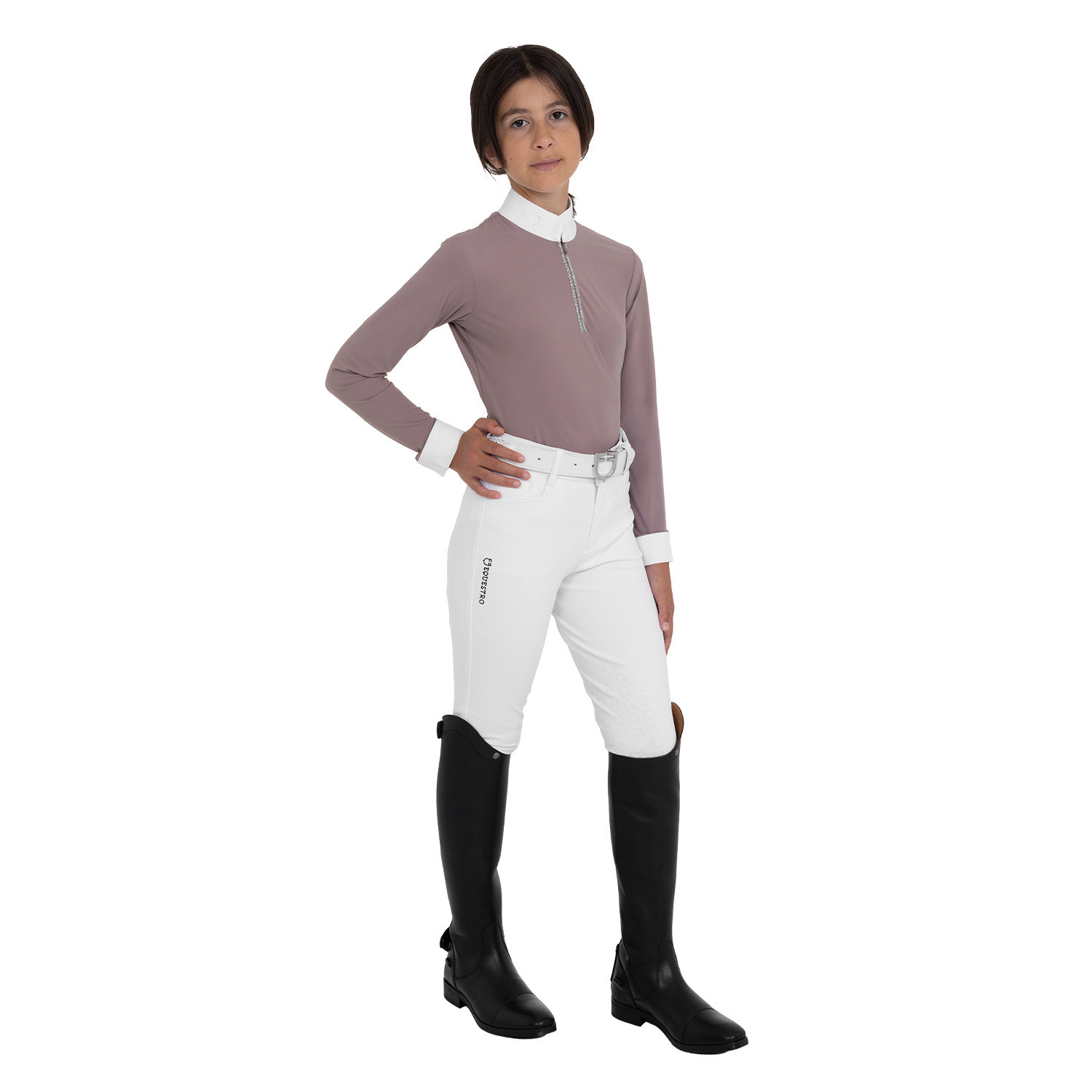 Langarm-Turnierpoloshirt für Mädchen mit Strasssteinen