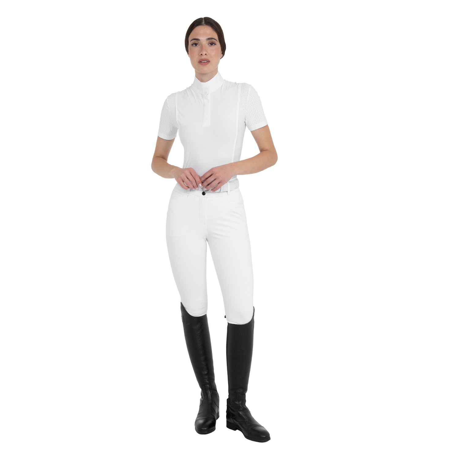 Pantalon d'équitation femme taille haute à fond intégral en tissu bi-stretch
