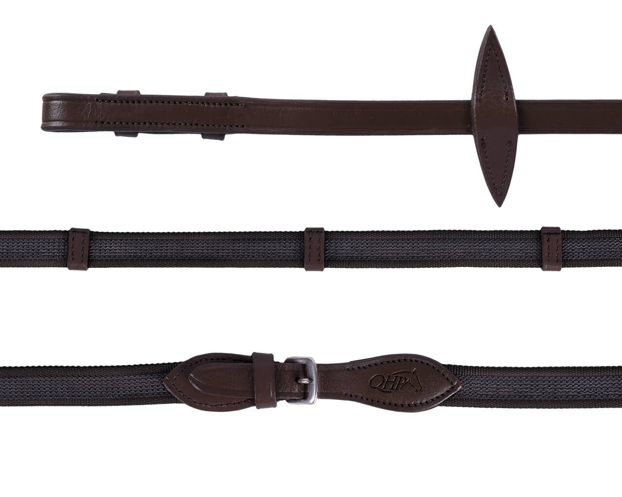 Anti-slip reins with leather stoppers