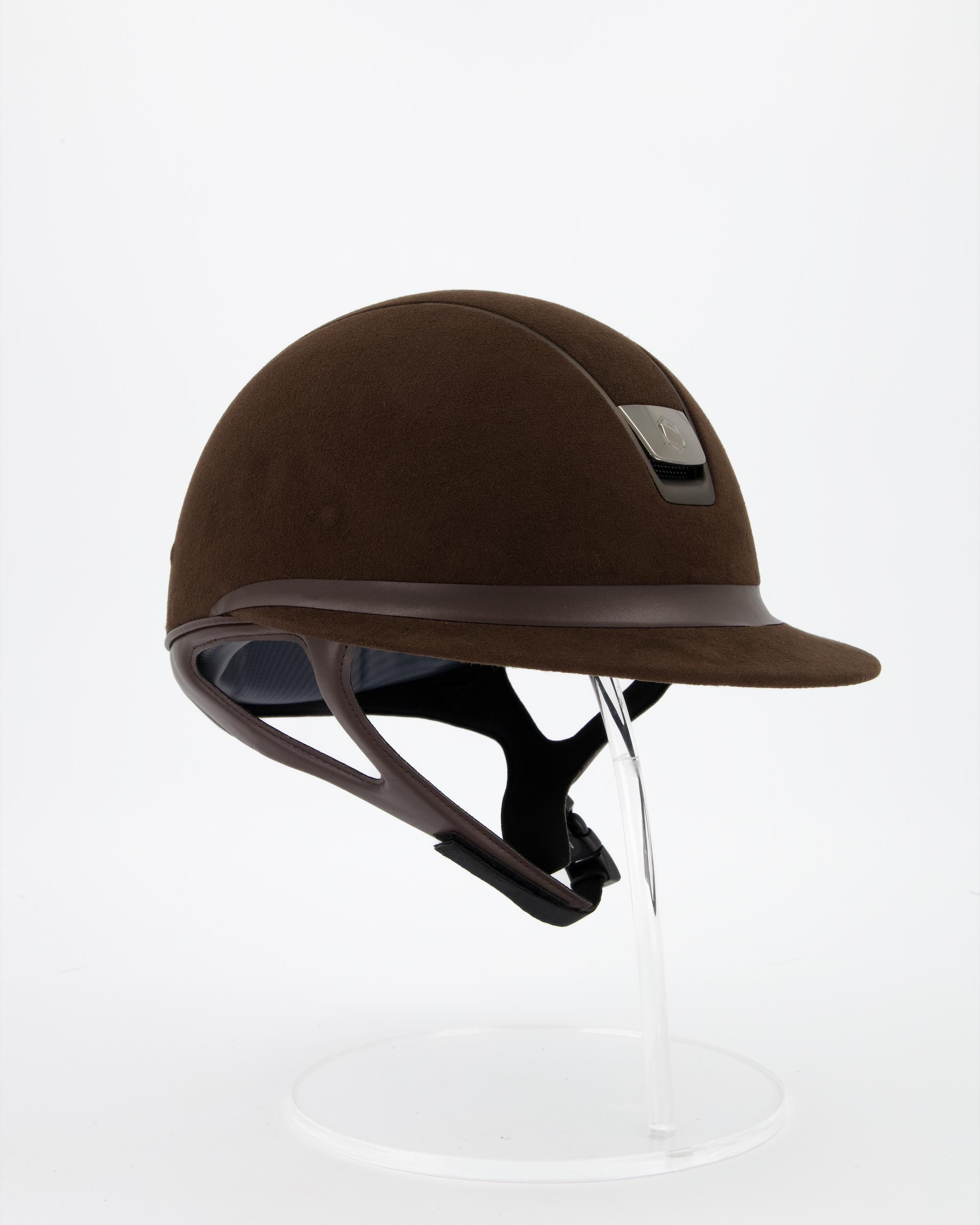 Riding helmet Miss Shield Premium Alcantara Frontalband Leather Matt Bronze in brown