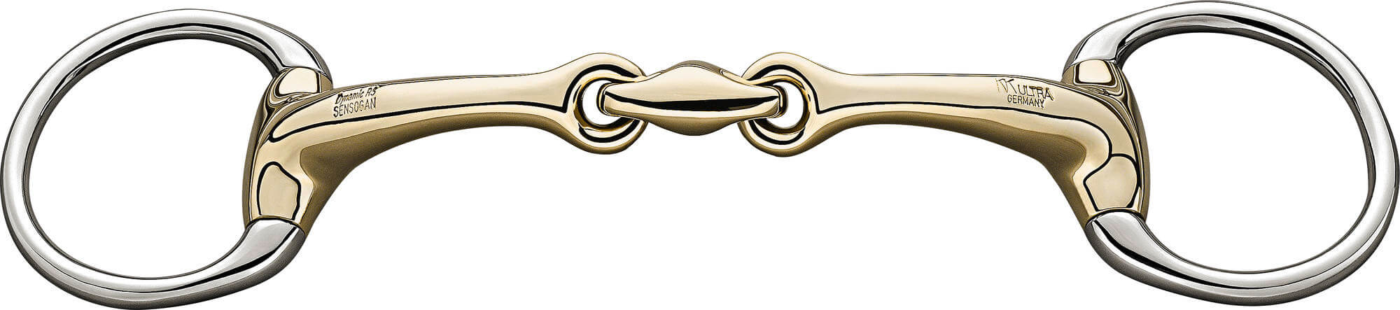 Snaffle bit olive head Dynamic RS Sensogan, double broken, 14 mm