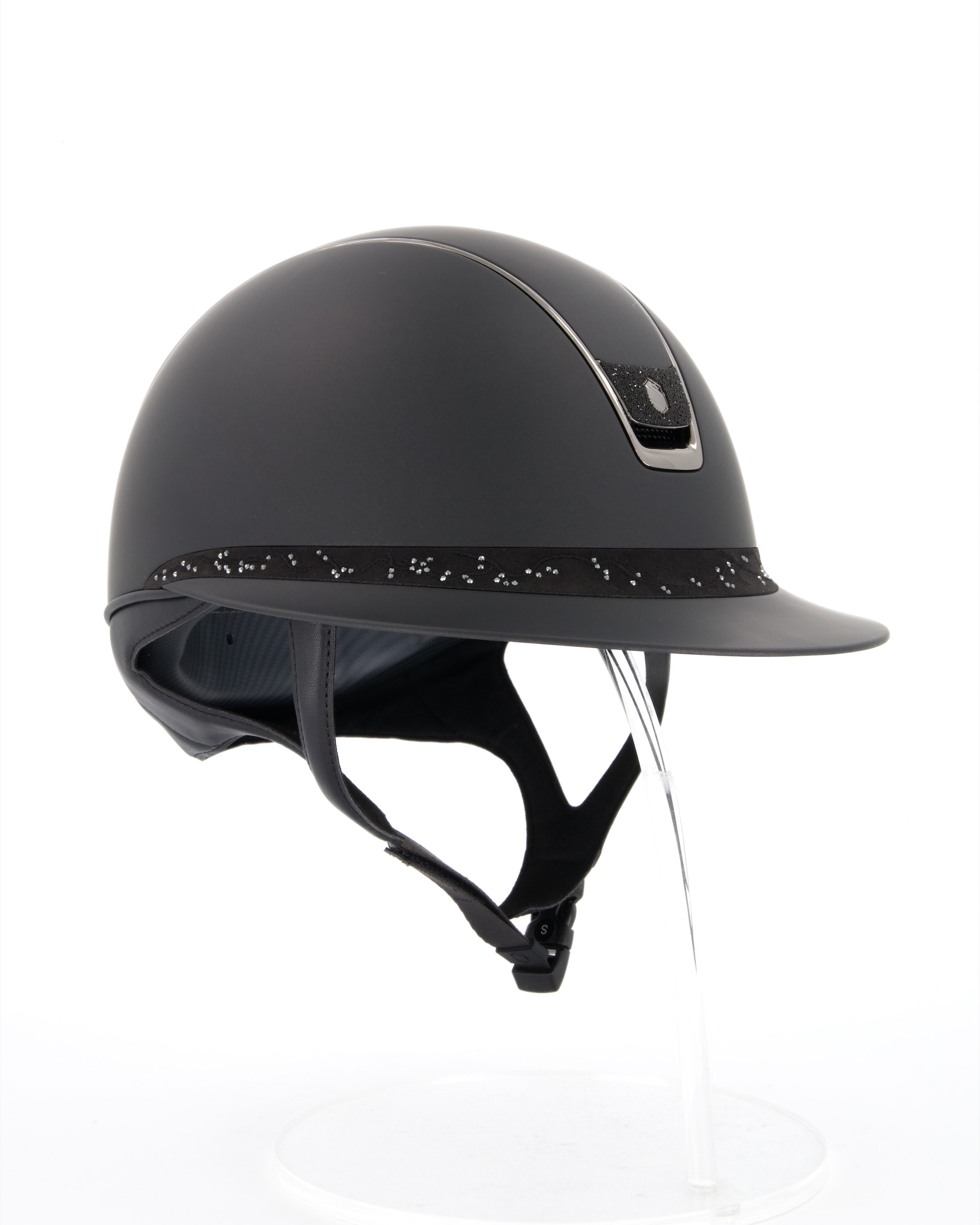 Reithelm 2.0 Miss Shield Shadowmatt Black, Frontal Band Crystal Leaf, Trim Chrome Black, Blason Crystal Fabric Black