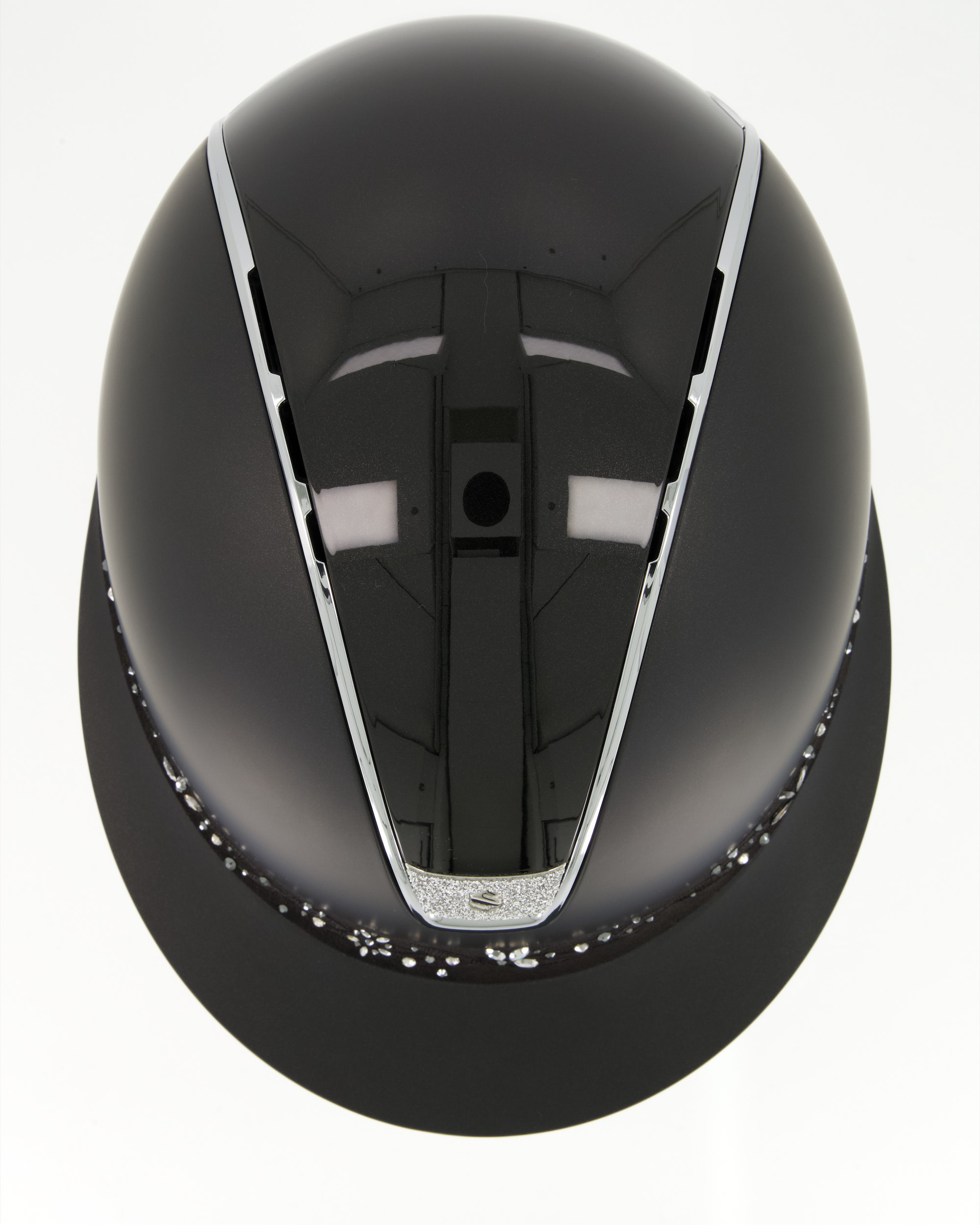 Reithelm 2.0 Miss Shield Shadowmatt, Top Shadow Glossy, Frontal Band Flower Swarovski Jewerly, Trim Chrome Silver, Blason Crystal Fabric Silver in schwarz