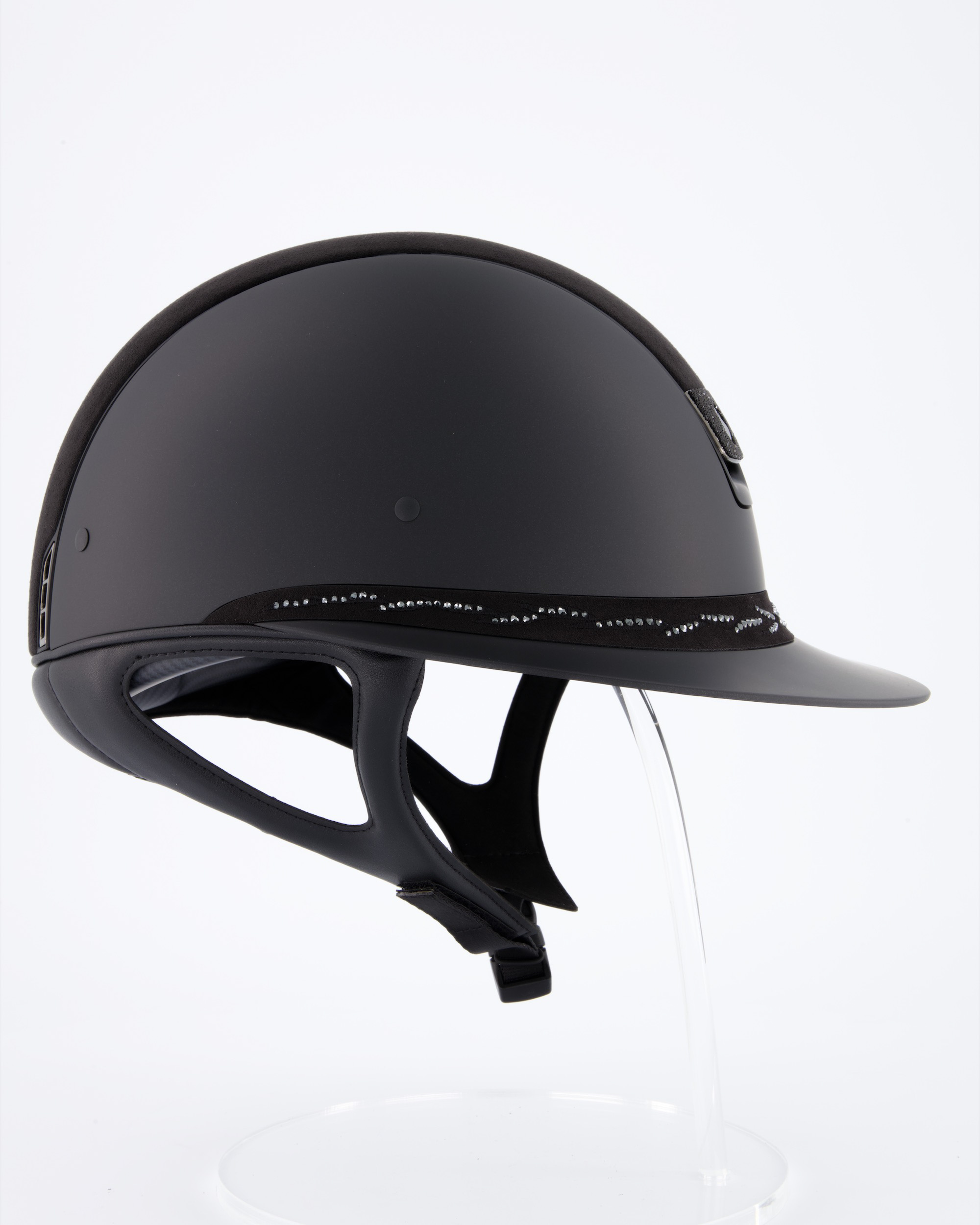 Reithelm Miss Shield Shadowmatt, Top Alcantara Black, Frontal Band Flower Swarovski Black, Trim Matt Black, Blason Crystal Fabric Black in schwarz