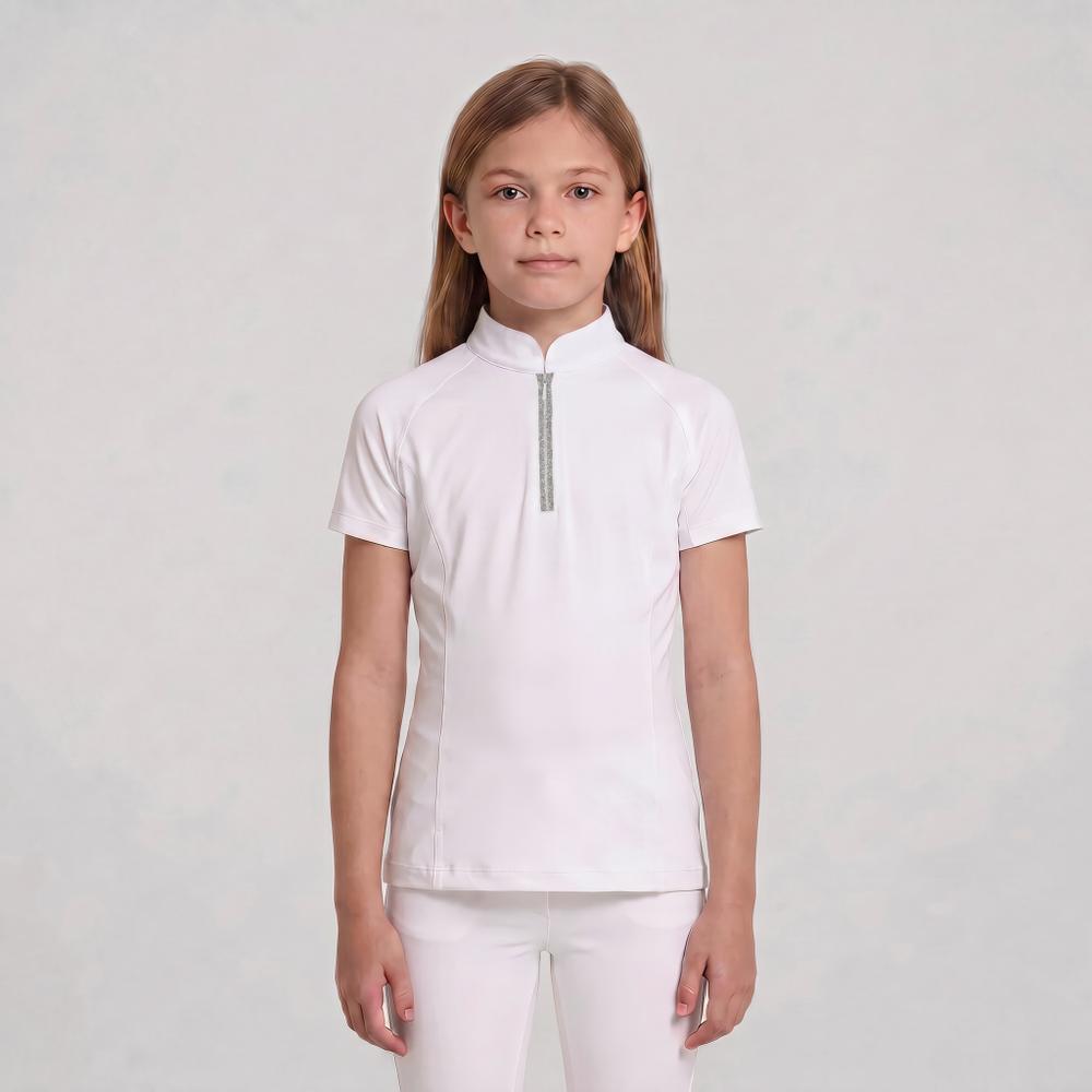 Turniershirt Classic Mädchen kurzarm mit Glitzerreißverschluss