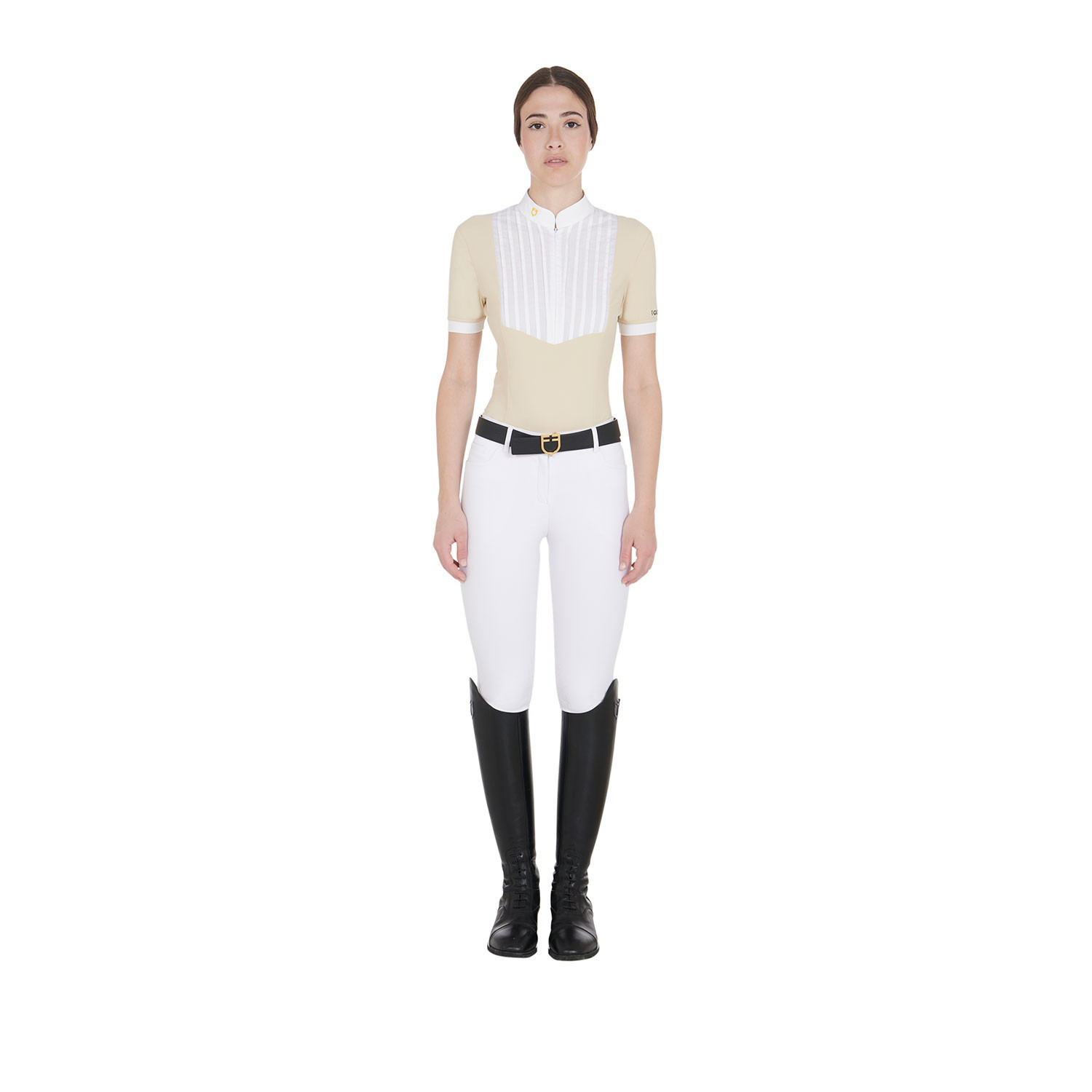 Tailliertes Damen-Poloshirt aus plissierter Baumwolle