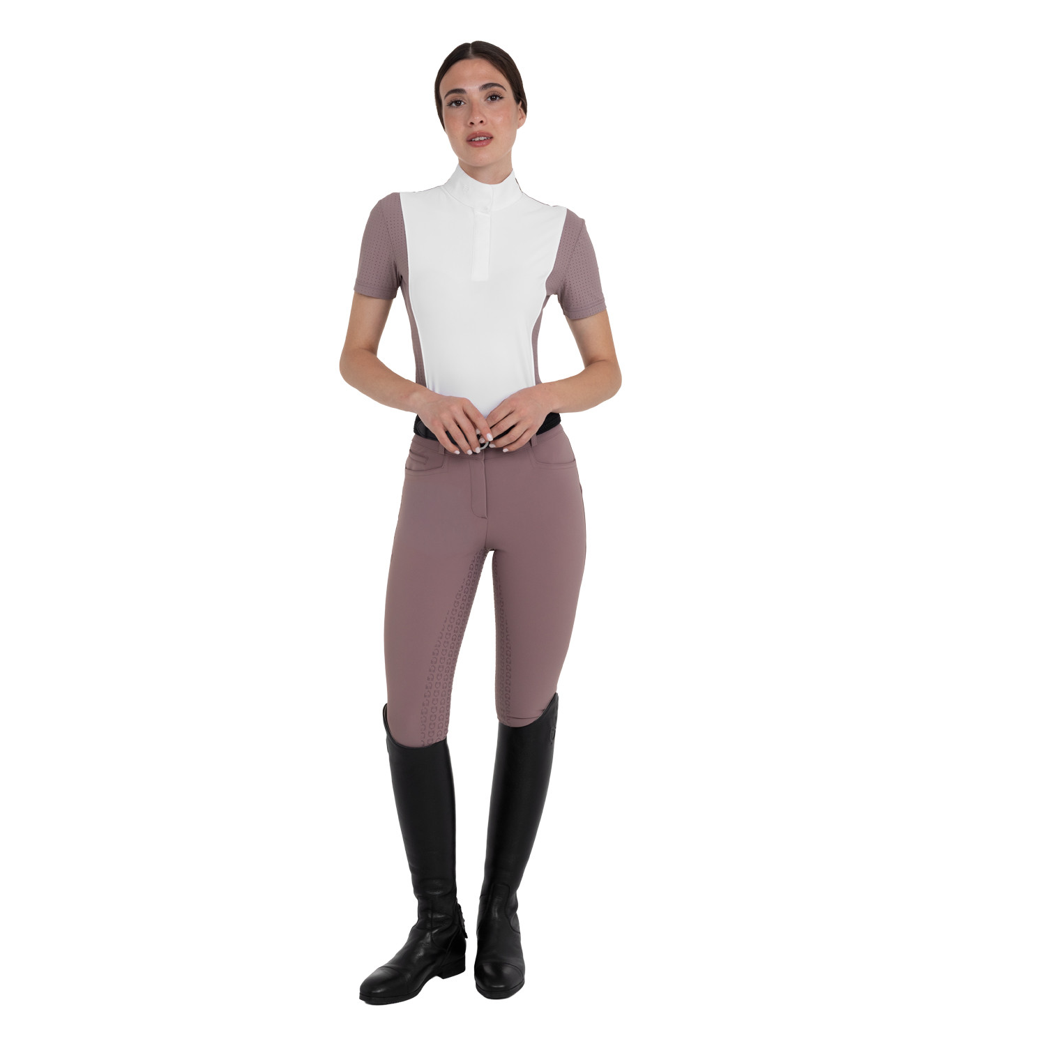 Pantalon d'équitation femme taille haute à fond intégral en tissu bi-stretch