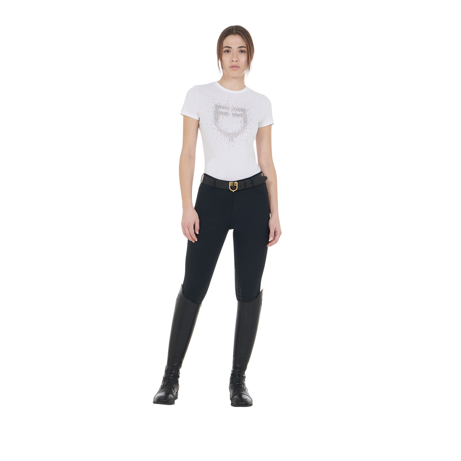 Schmal geschnittenes Damen-T-Shirt mit pinkem Strass