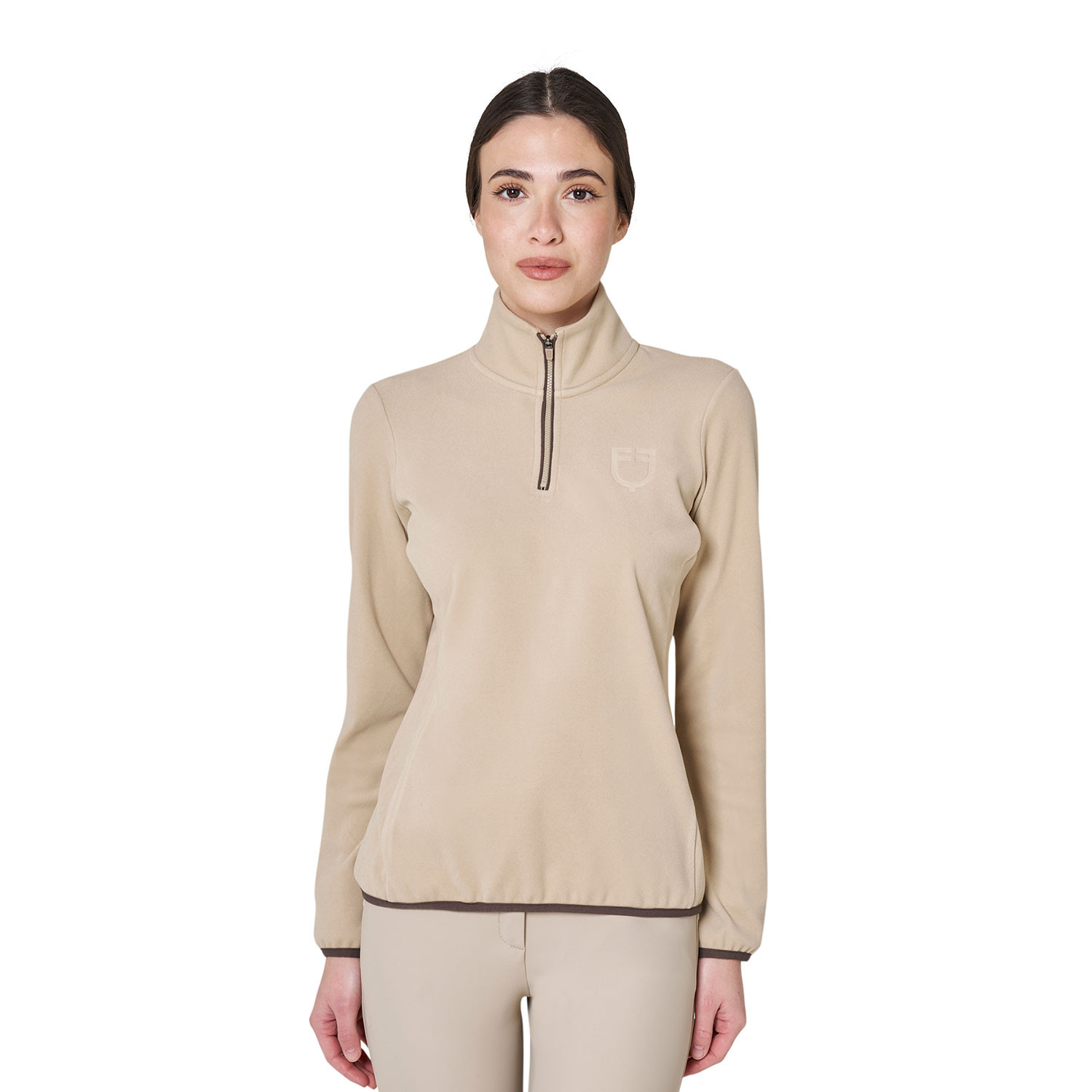 Damen-Fleece-Sweatshirt mit hohem Kragen und 3/4-Reißverschluss