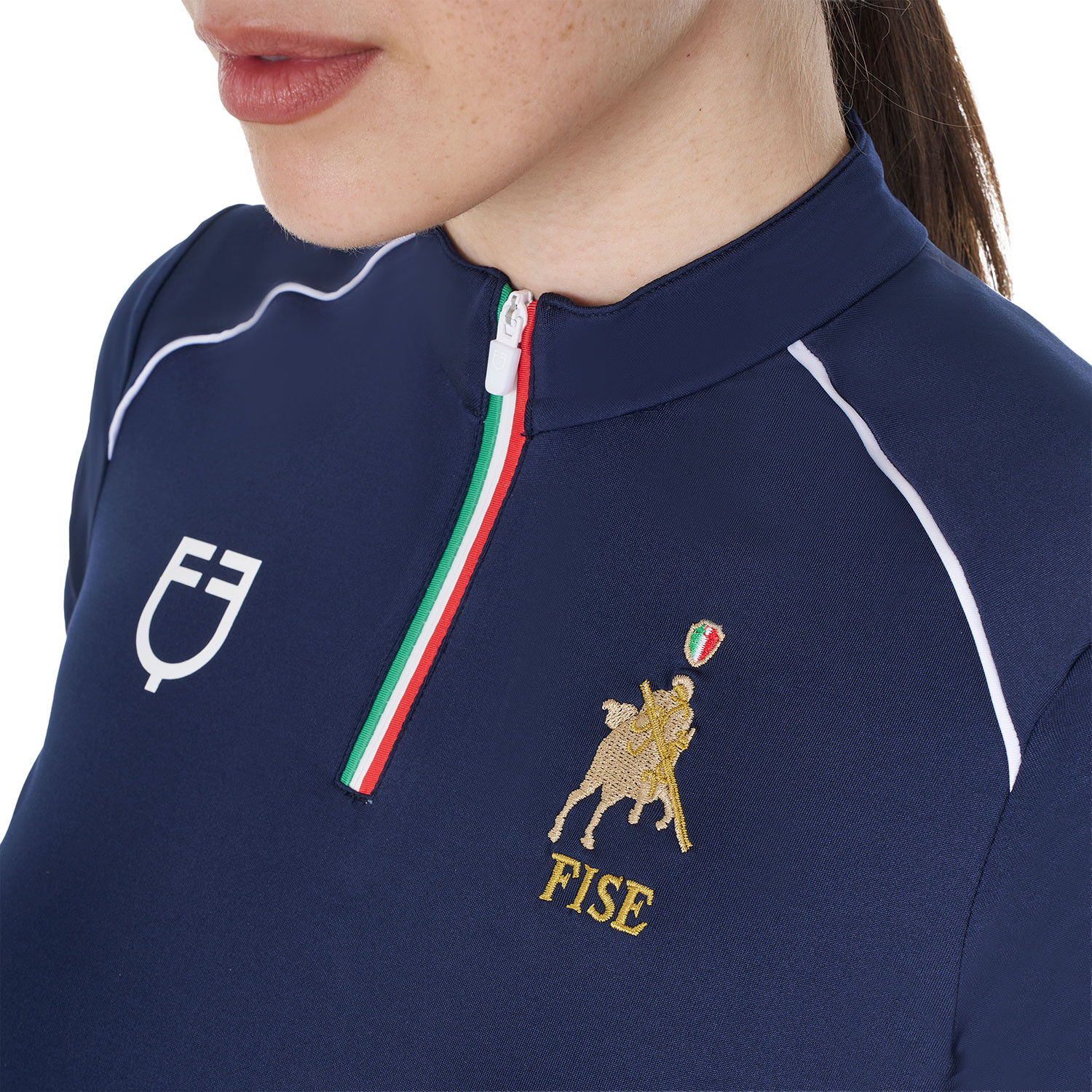 Damen-Trainingspolo mit Reißverschluss in italienischen Farben X FISE