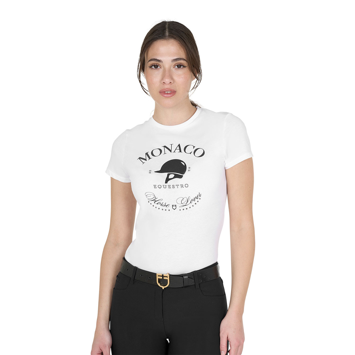 Damen-Baumwoll-T-Shirt Monaco mit Strasssteinen