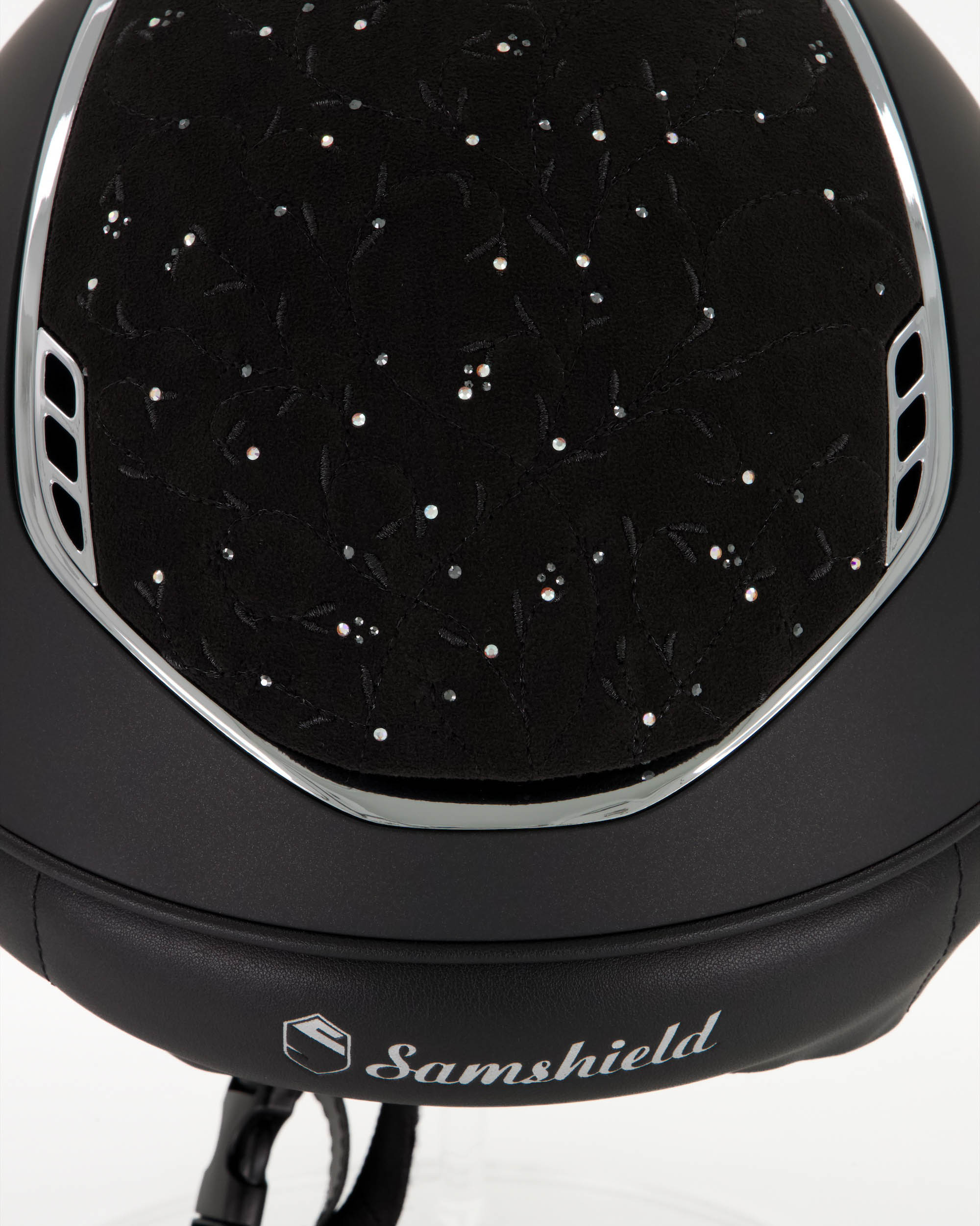 Reithelm 2.0 Miss Shield Shadowmattblack, Top u. Frontal Band Floral, Trim und Blason Chrome Silver