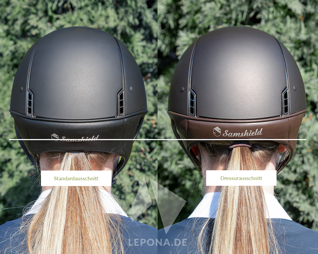 Riding helmet Miss Shield Shadowglossy Black, Top Alcantara Black, Frontalband Alcantara Black, Trim Chrome Silver, Blason Chrome Silver in black