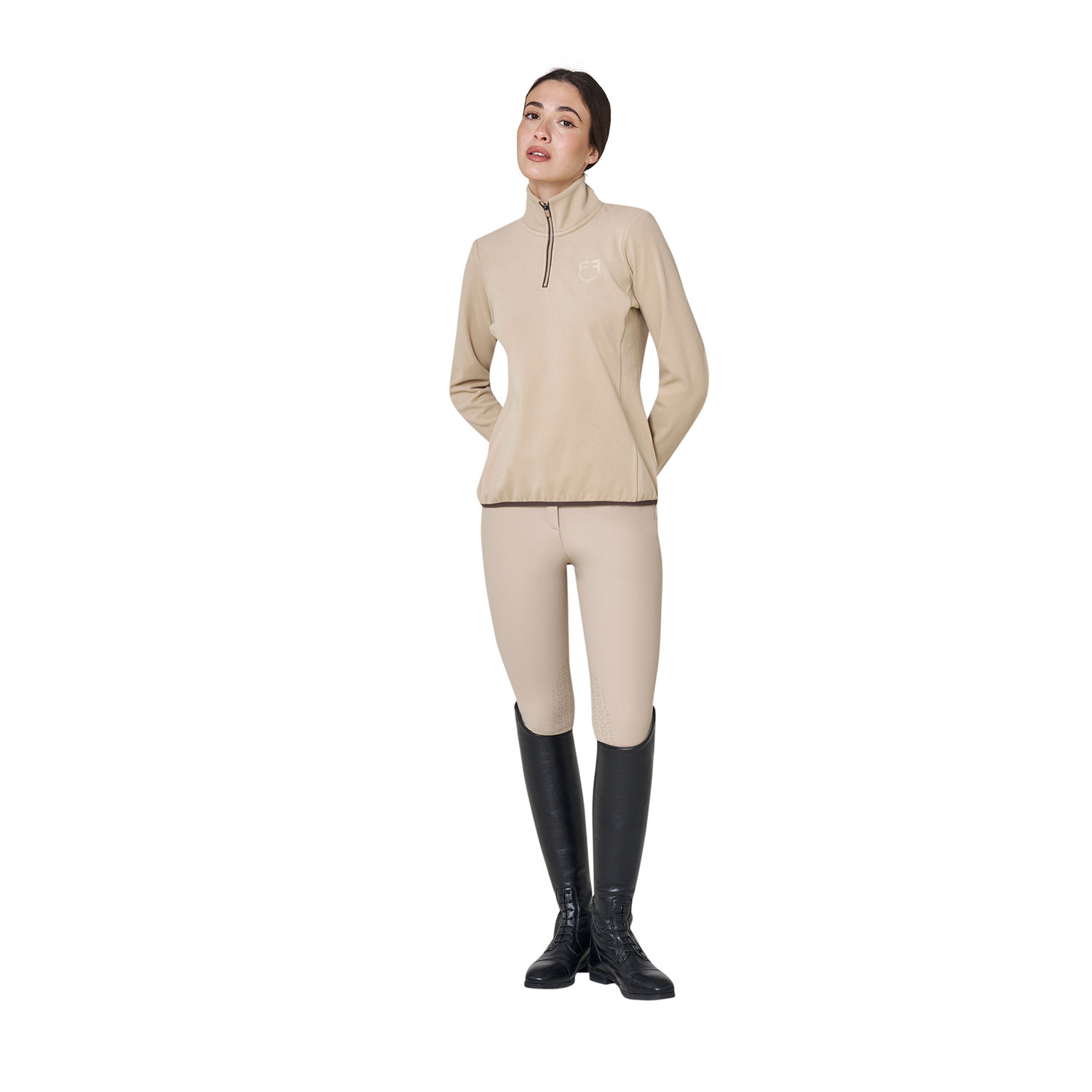 Damen-Fleece-Sweatshirt mit hohem Kragen und 3/4-Reißverschluss