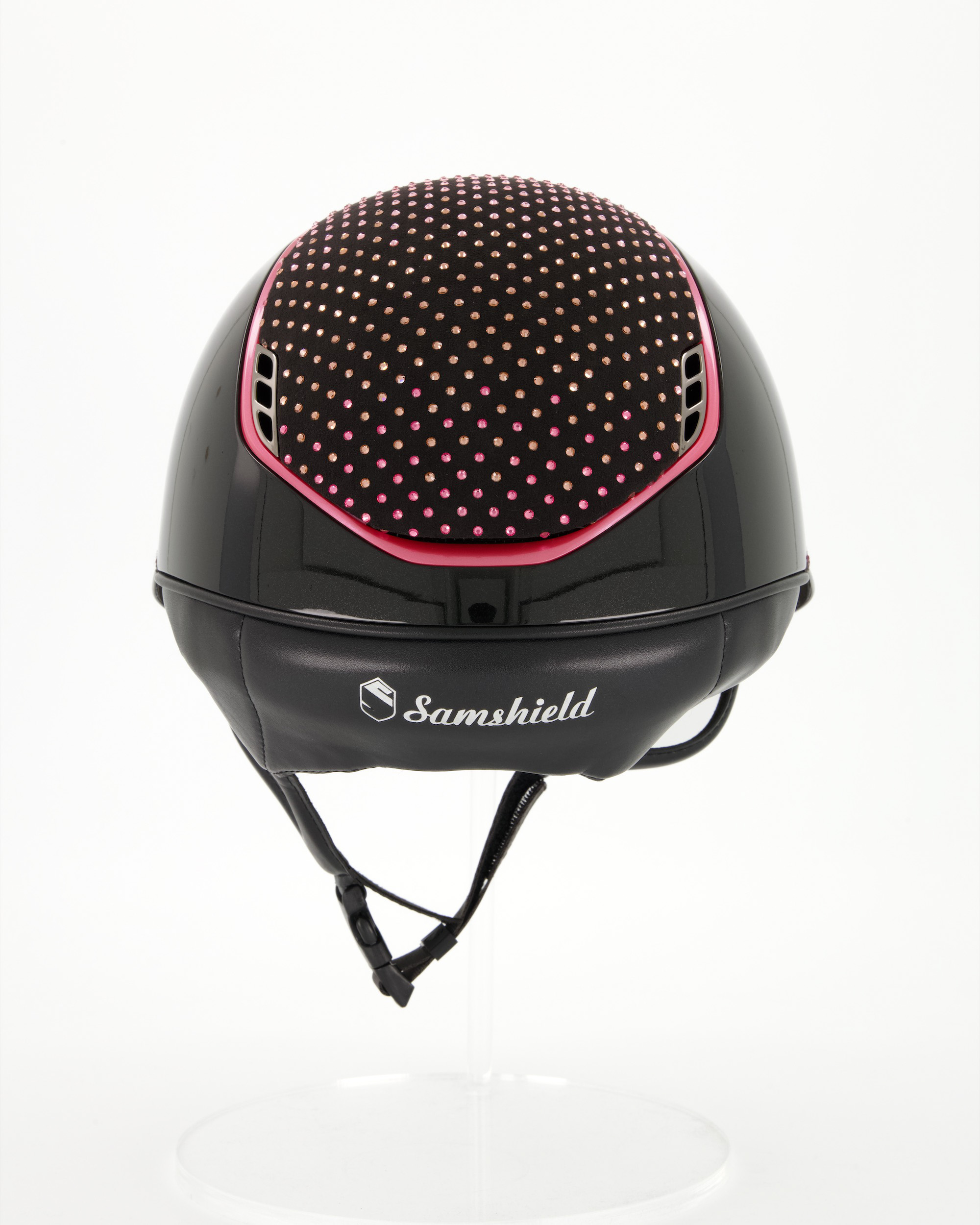 Reithelm Miss Shield 2.0 Shadowglossy black, Top u. Frontalband Sparkling progressive pink, Trim Metallic BabyPink, Blason Crystal Fabric black