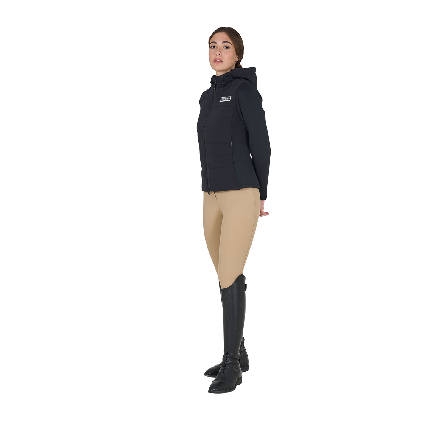 Damen-Daunenjacke mit Kapuze aus technischem Materialmix