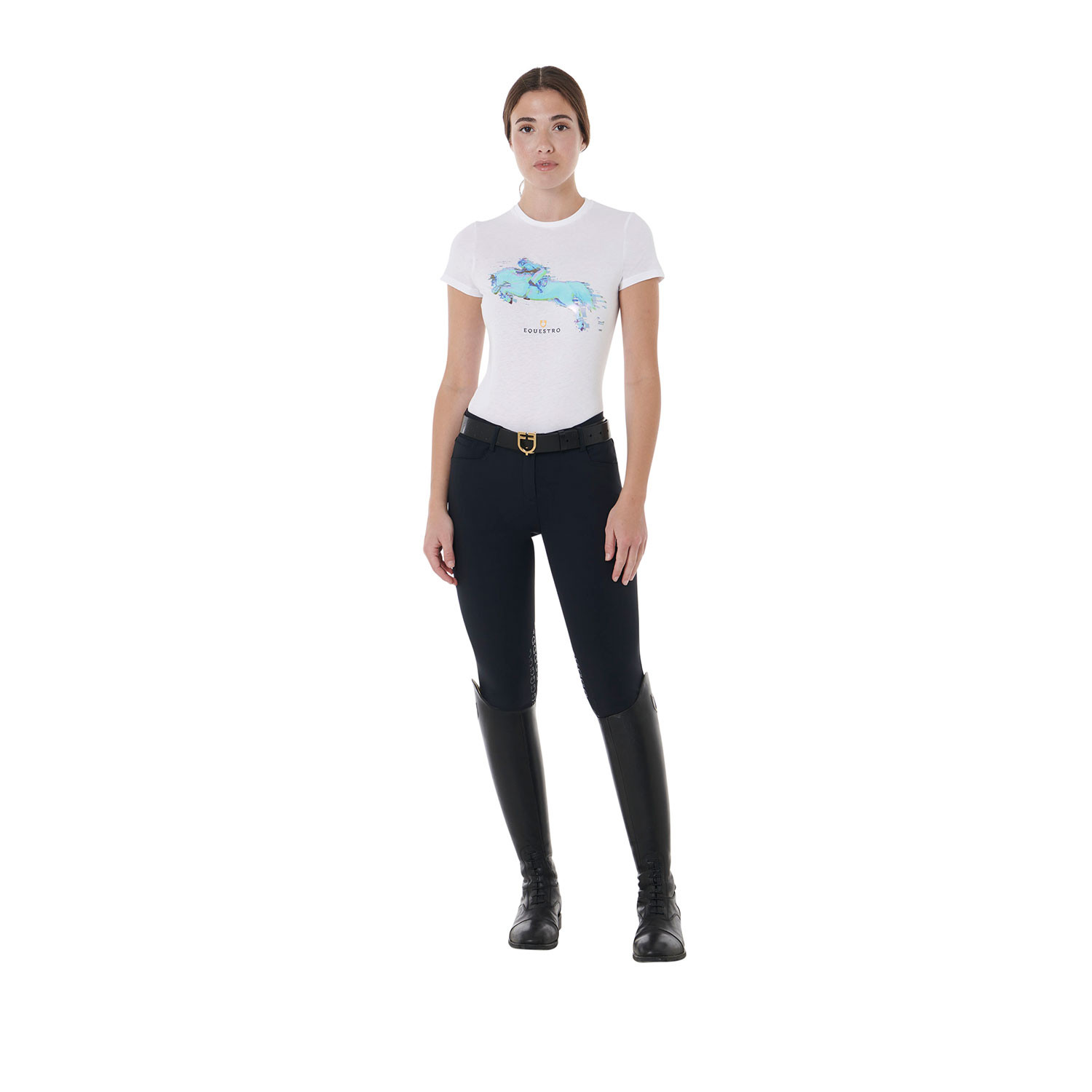 Schmal geschnittenes Damen-Baumwoll-T-Shirt mit Jump-Print