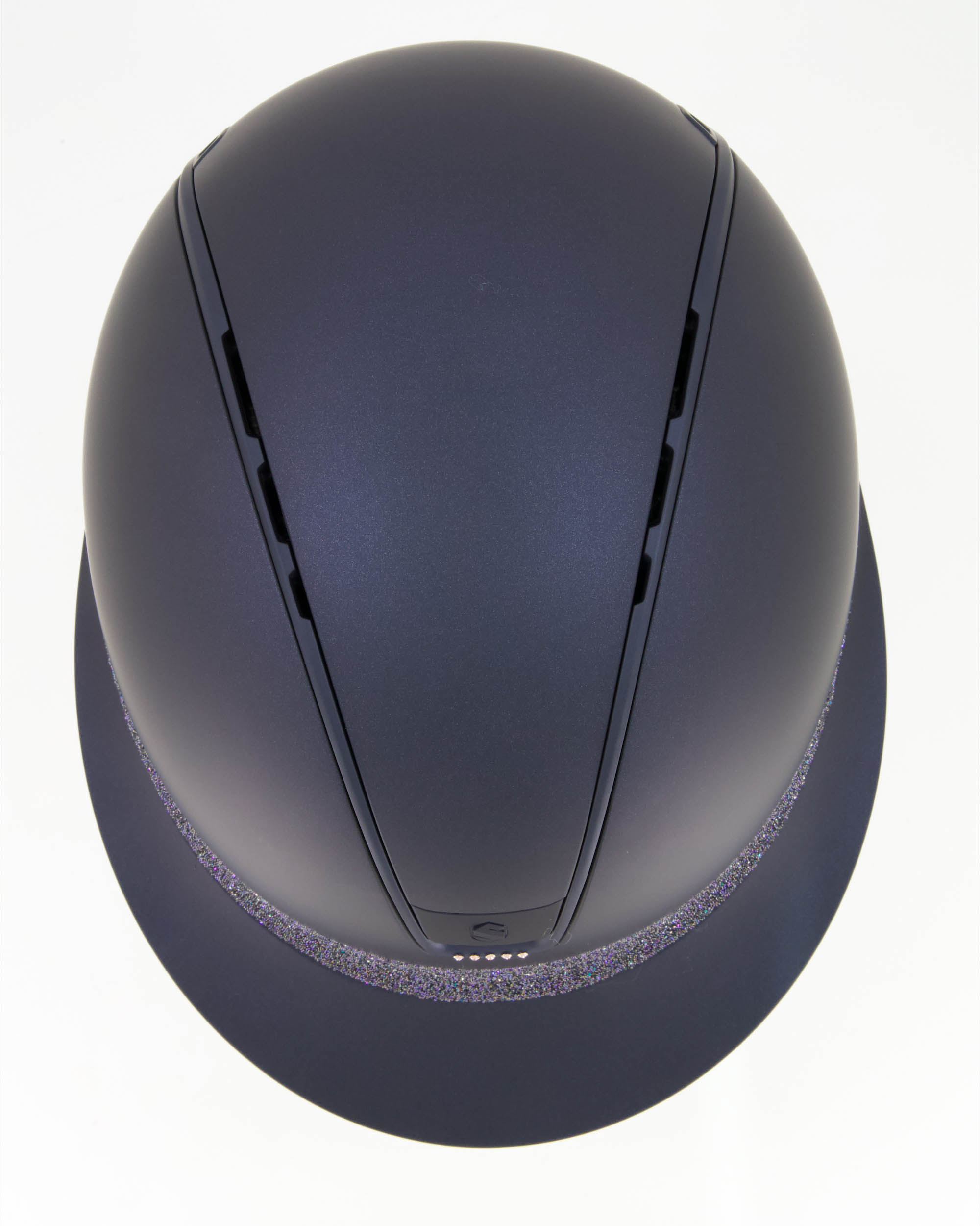 Reithelm Miss Shield 2.0 Shadowmatt blau, Frontal Band Crystal Fabric Paradise Shine, Trim u. Blason Matt Navy, 5 Swarovski Vintage Pink