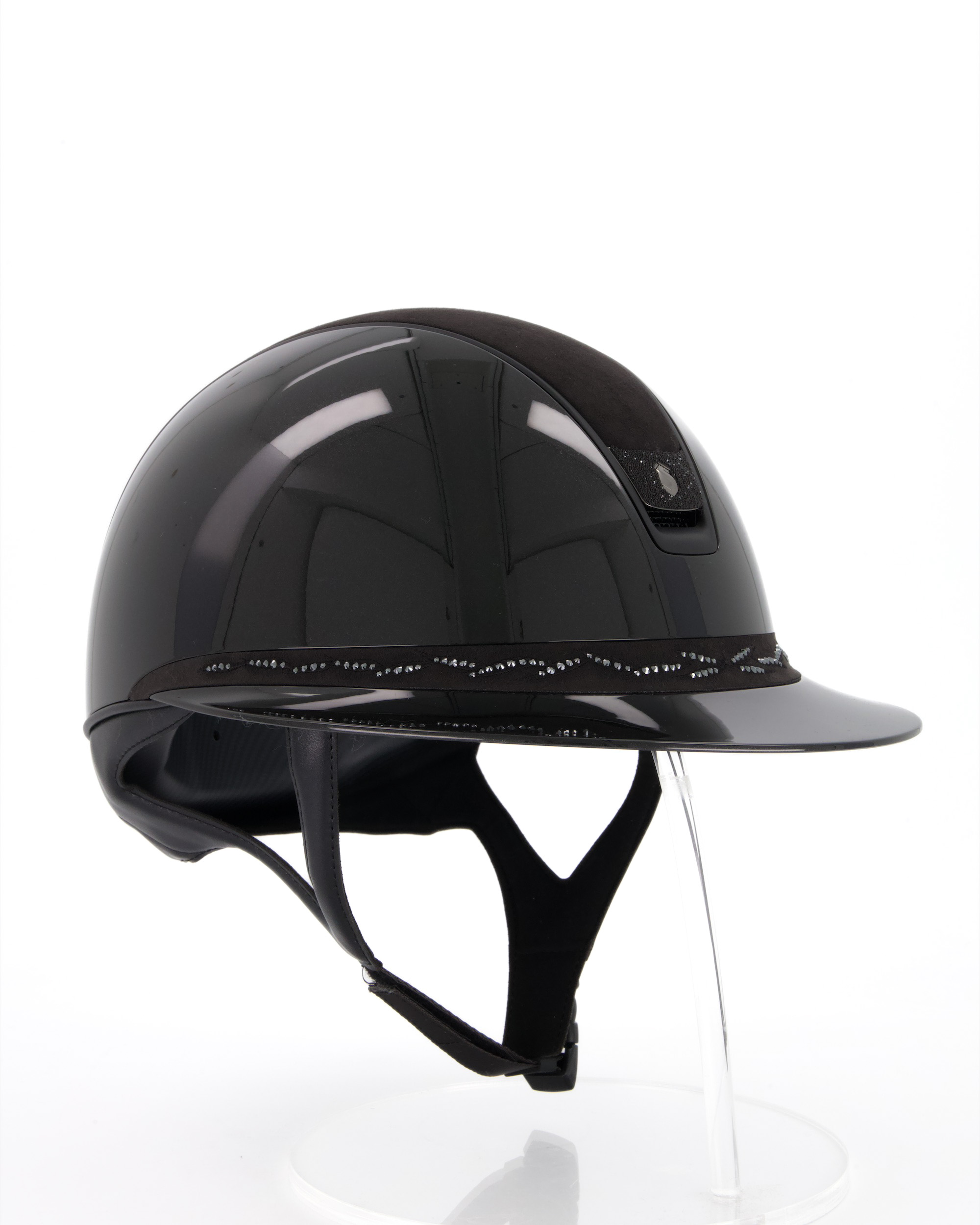 Reithelm 2.0 Miss Shield Shadow Glossy, Top Alcantara black, Frontal Band Flower Swarovski Black, Trim Matt Black, Blason Crystal Fabric Black in schwarz