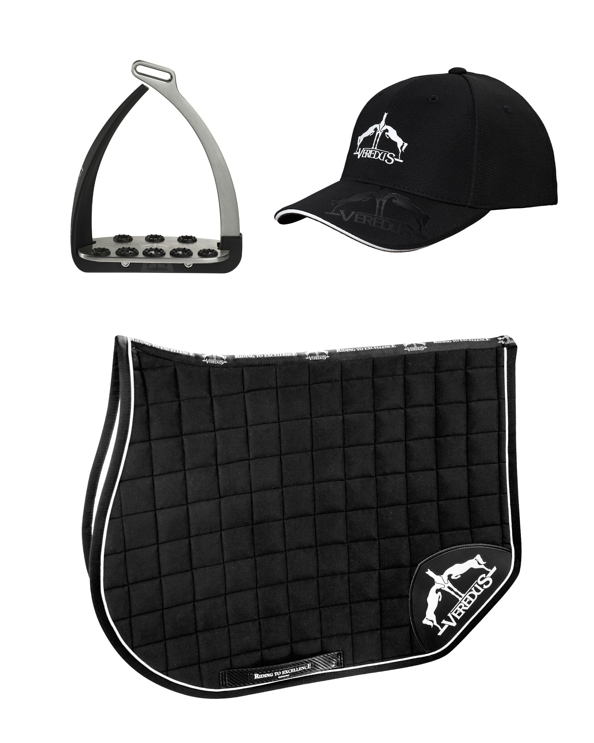 Set Steel 1 Steigbügel, Schabracke und Cap