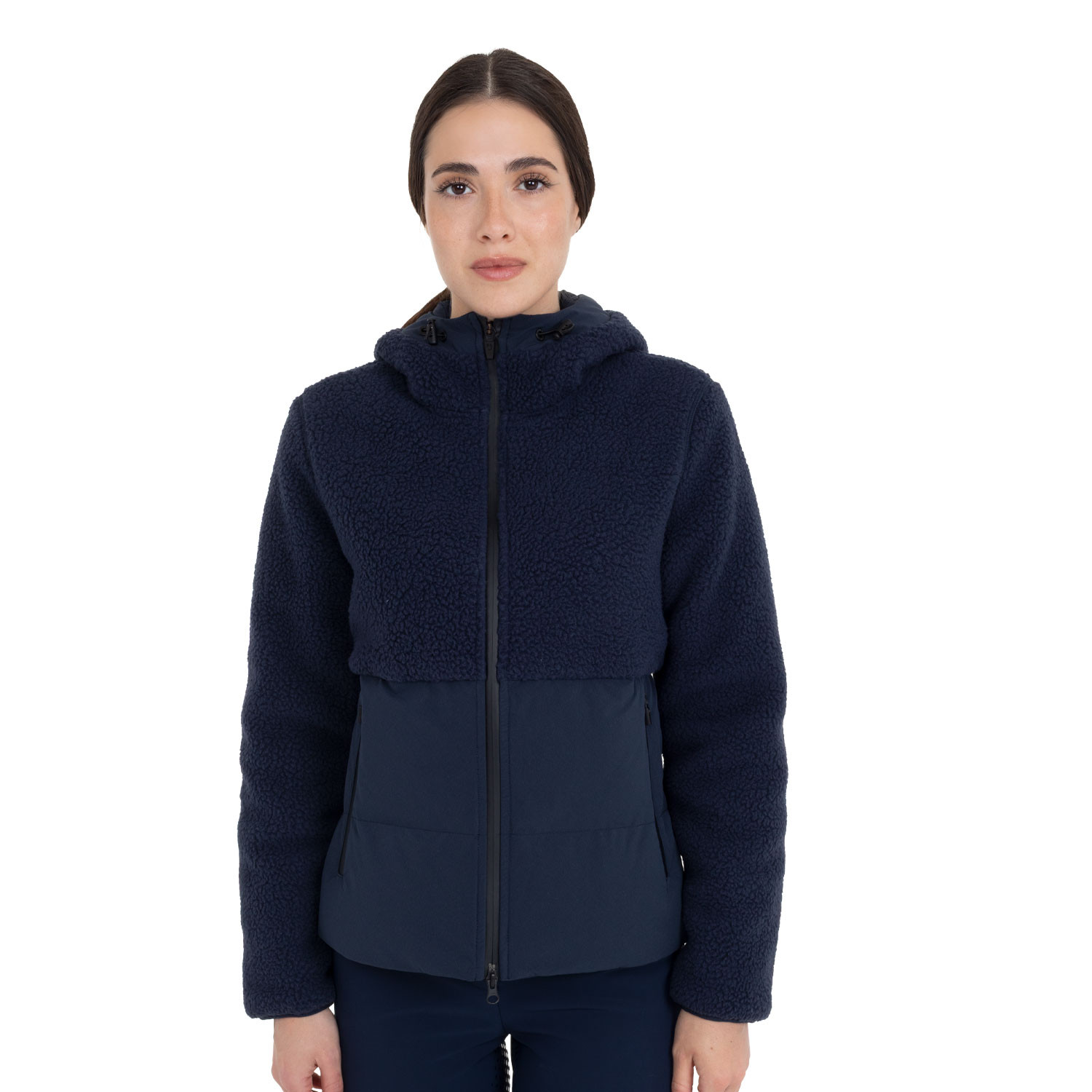 Damen-Daunenjacke mit Teddy-Einsätzen