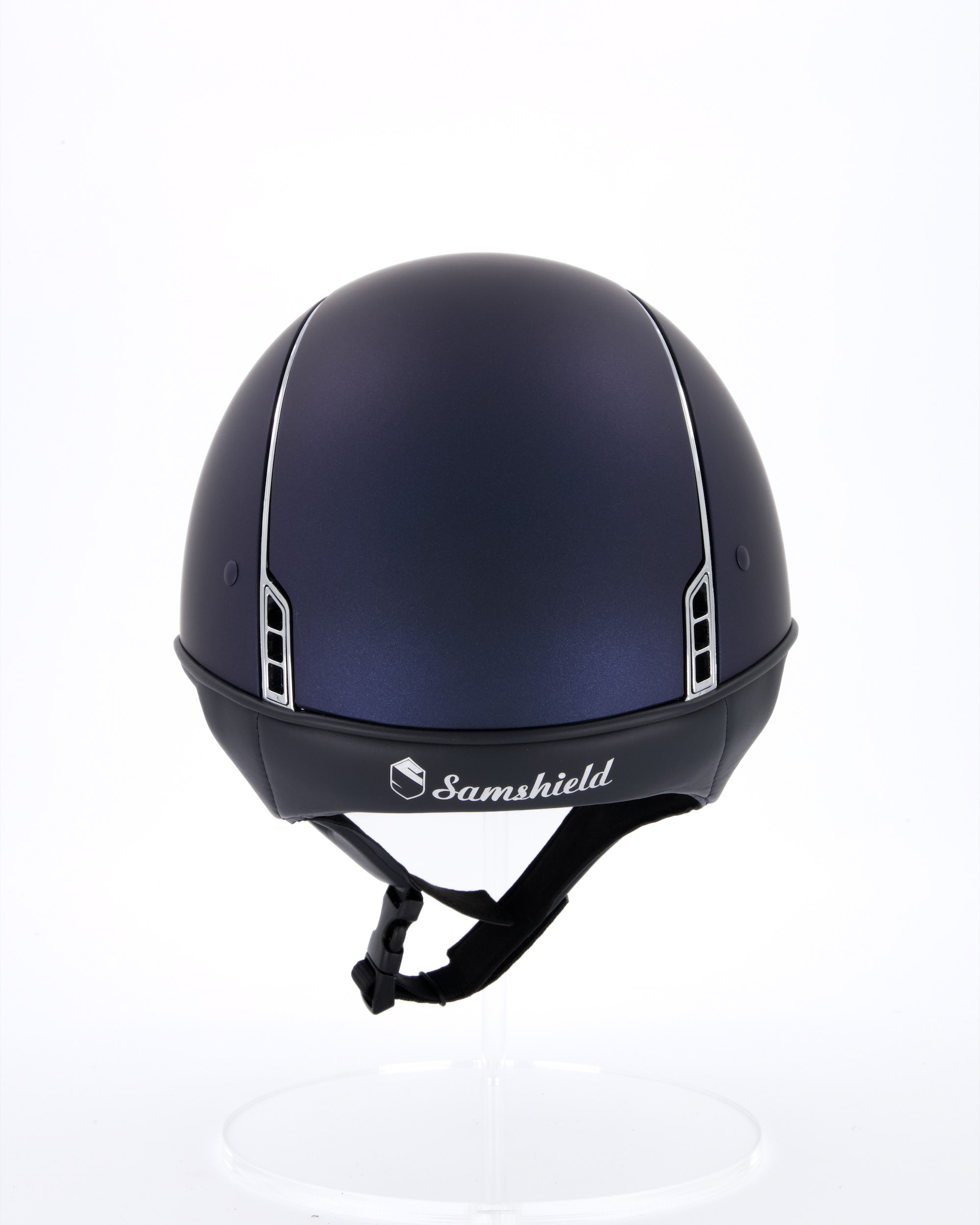 Riding helmet Shadowmatt Chrome Silver with 5 Swarovski in blue