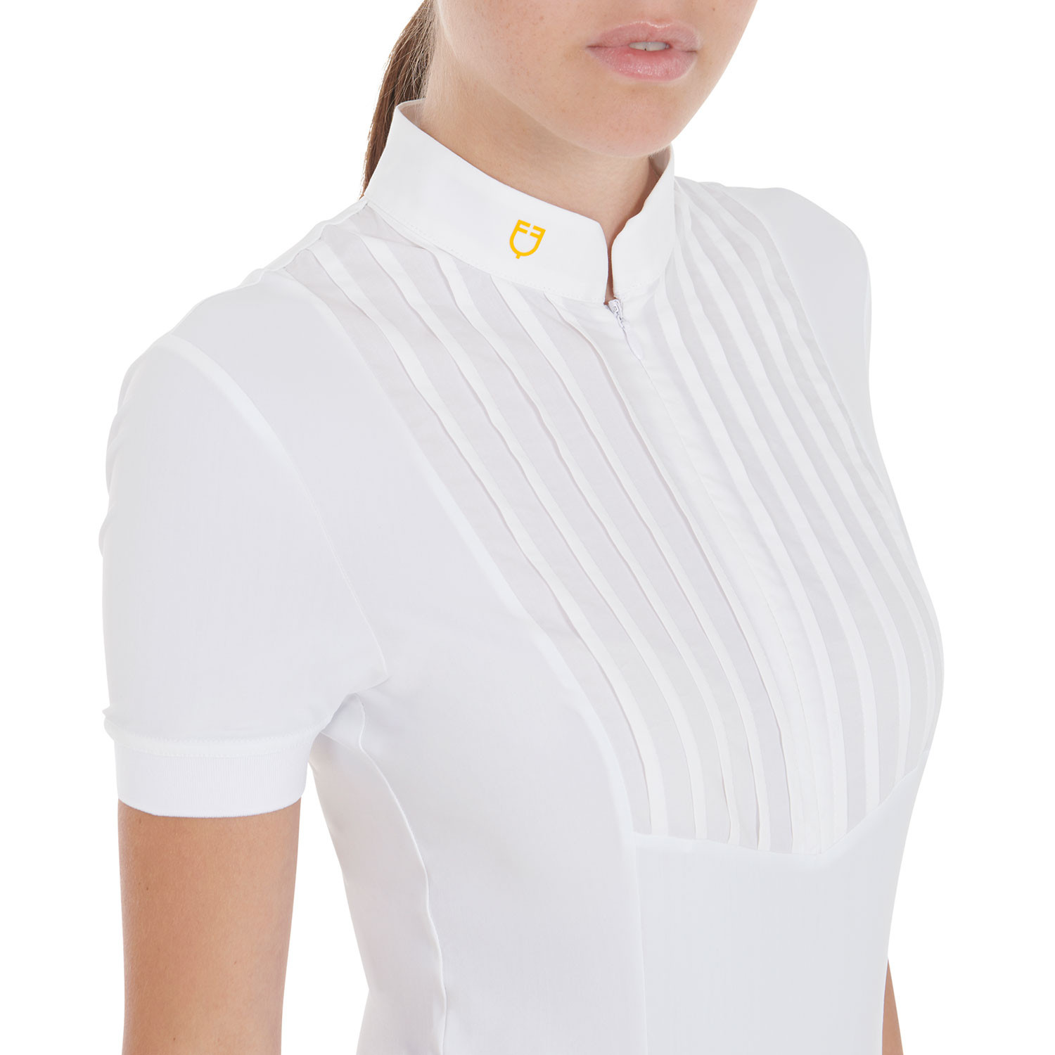 Tailliertes Damen-Poloshirt aus plissierter Baumwolle